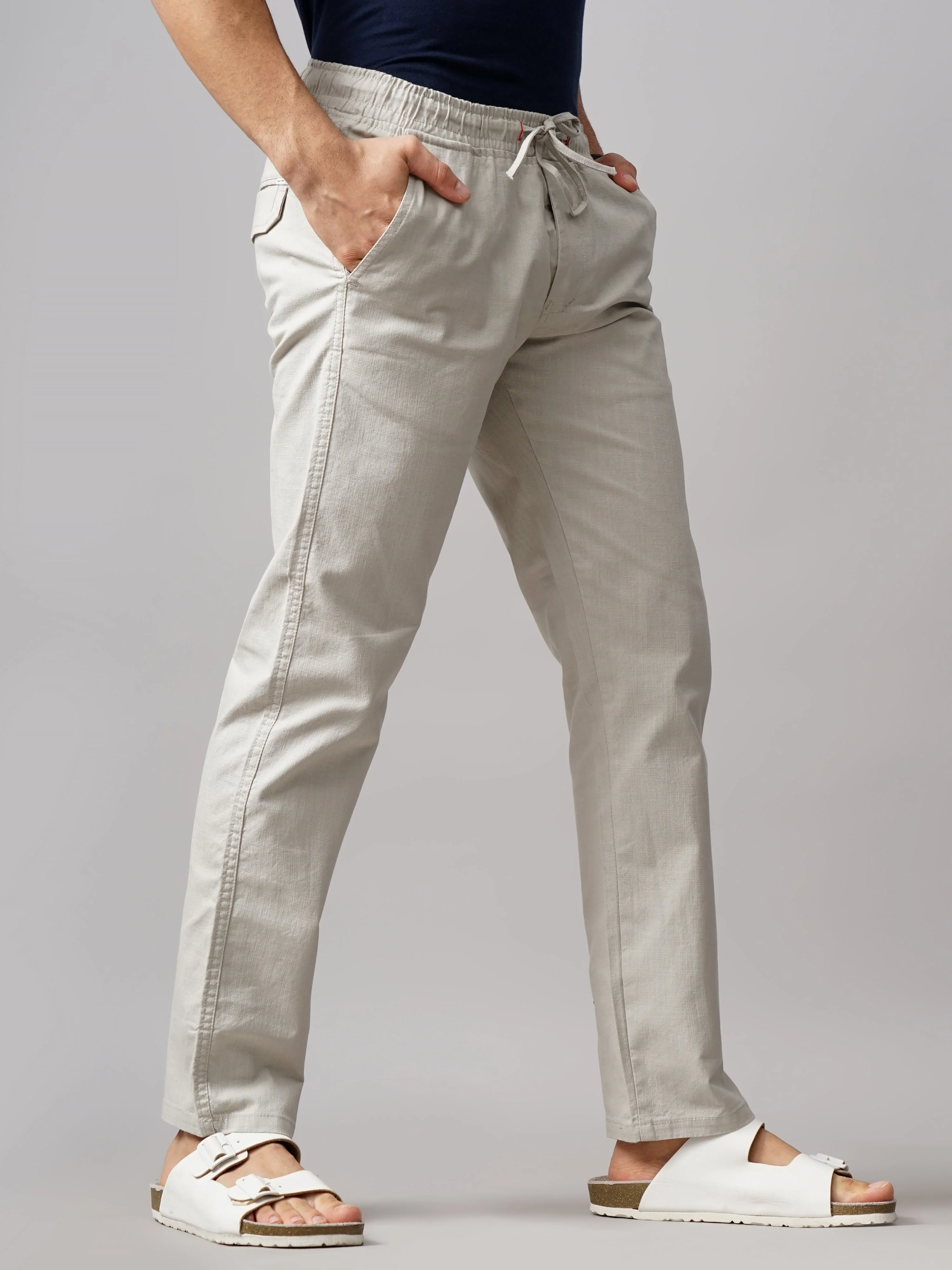 Men Linen Breeze Fit Grey Trouser - Image 3