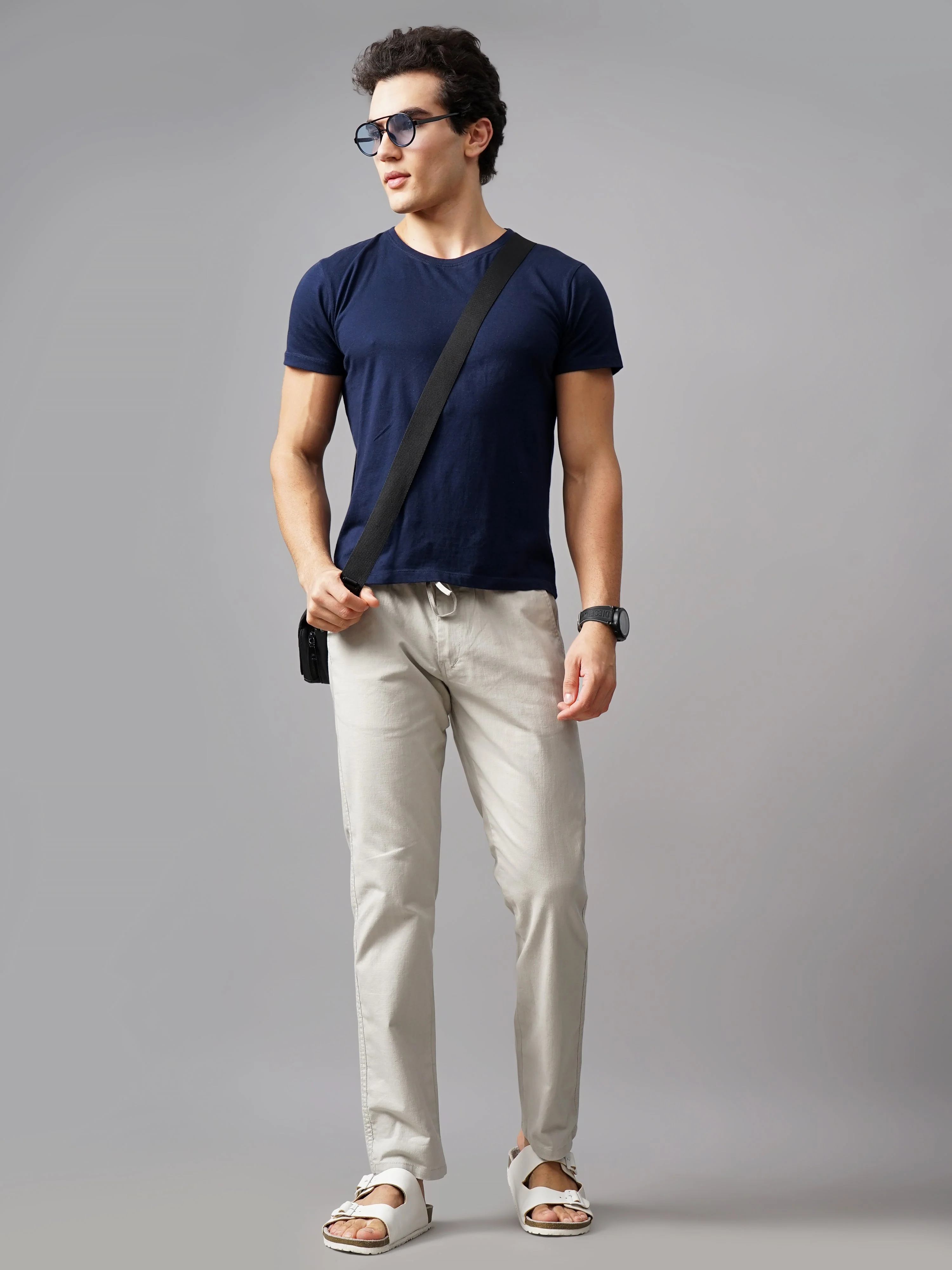 Men Linen Breeze Fit Grey Trouser - Image 5