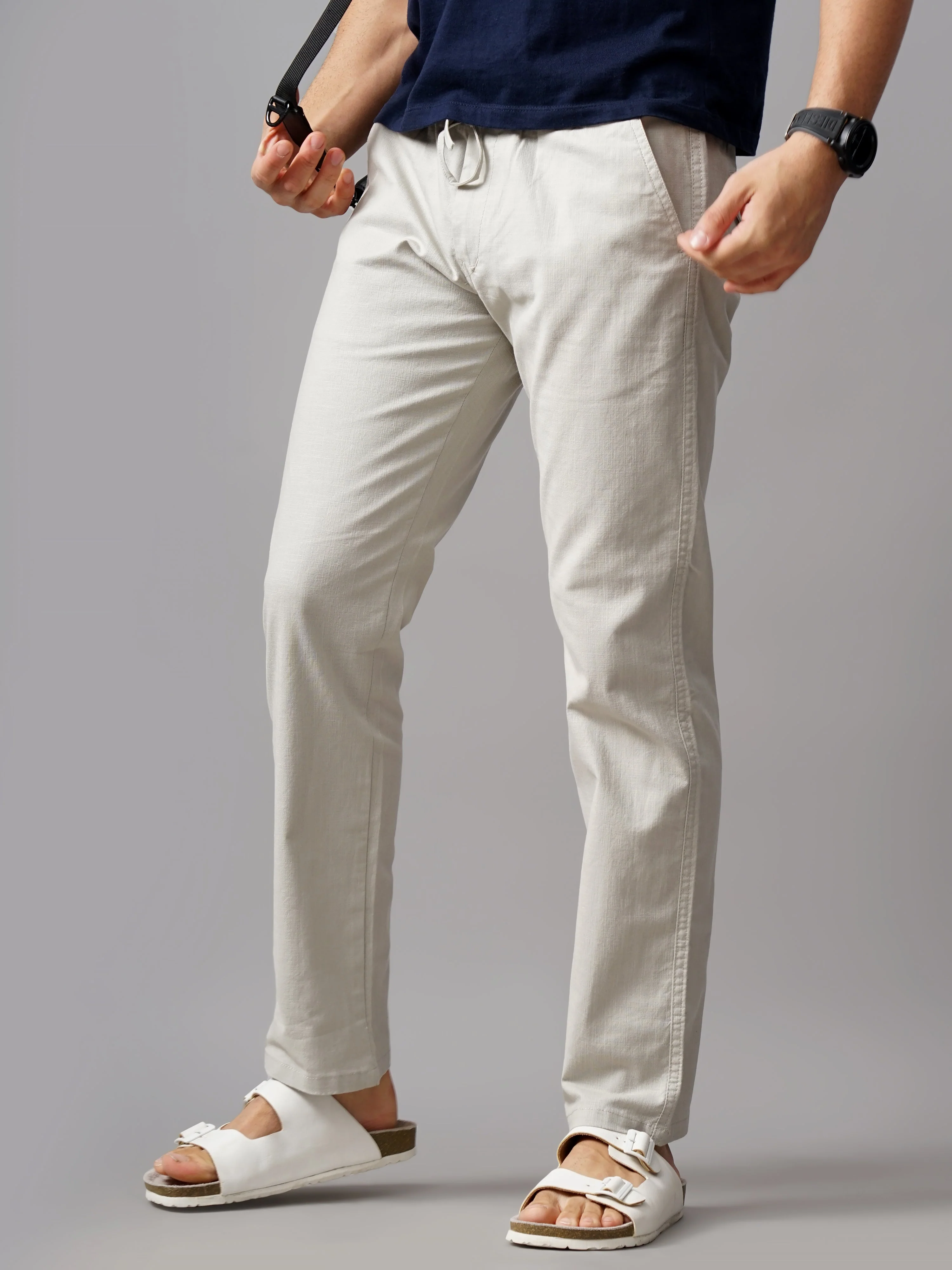 Men Linen Breeze Fit Grey Trouser - Image 6