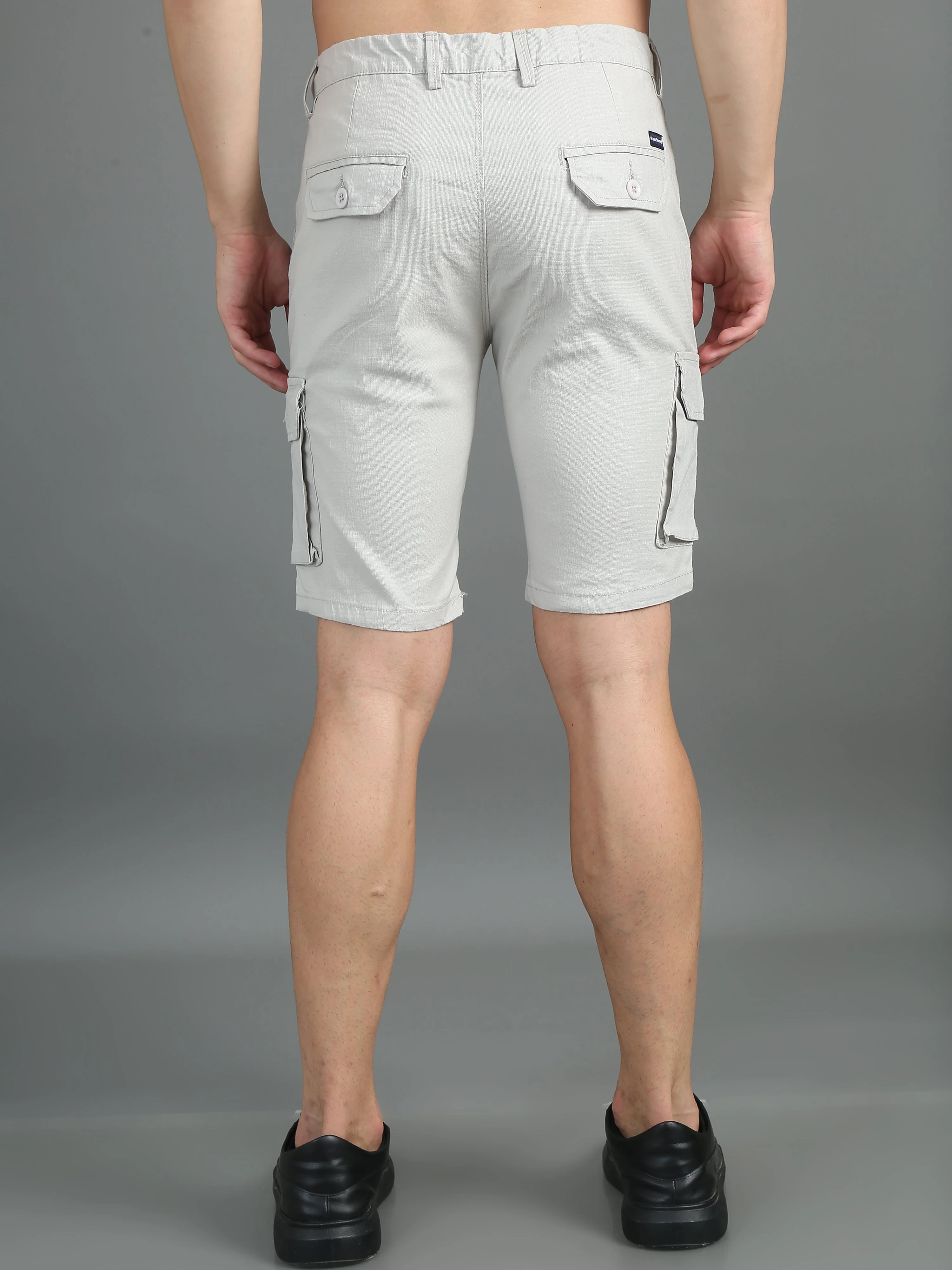 Men Linen Cool Grey Cargo Shorts - Image 2