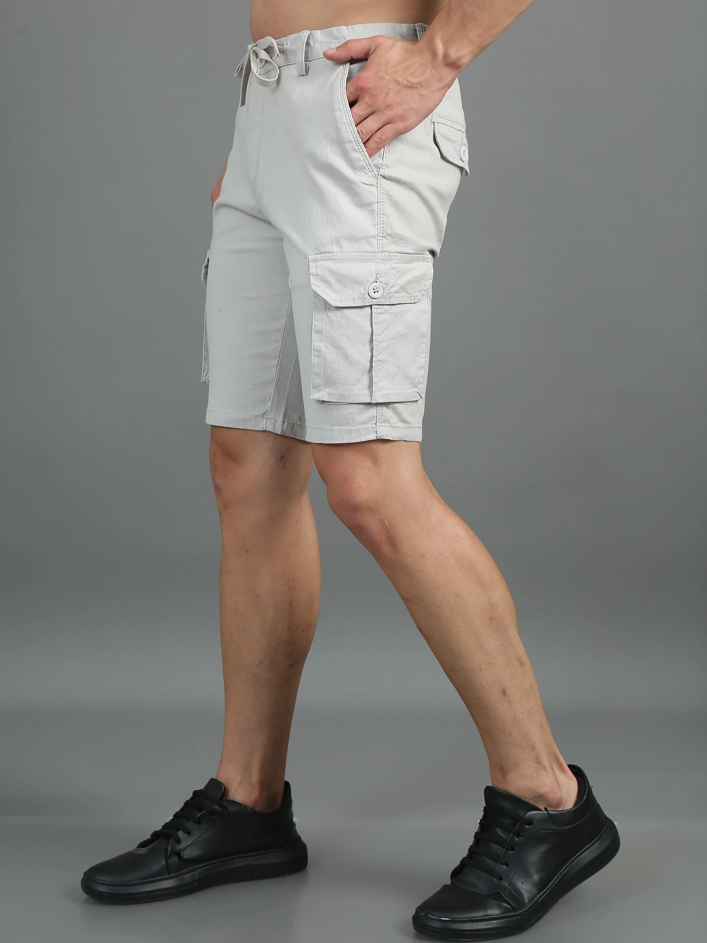 Men Linen Cool Grey Cargo Shorts - Image 3