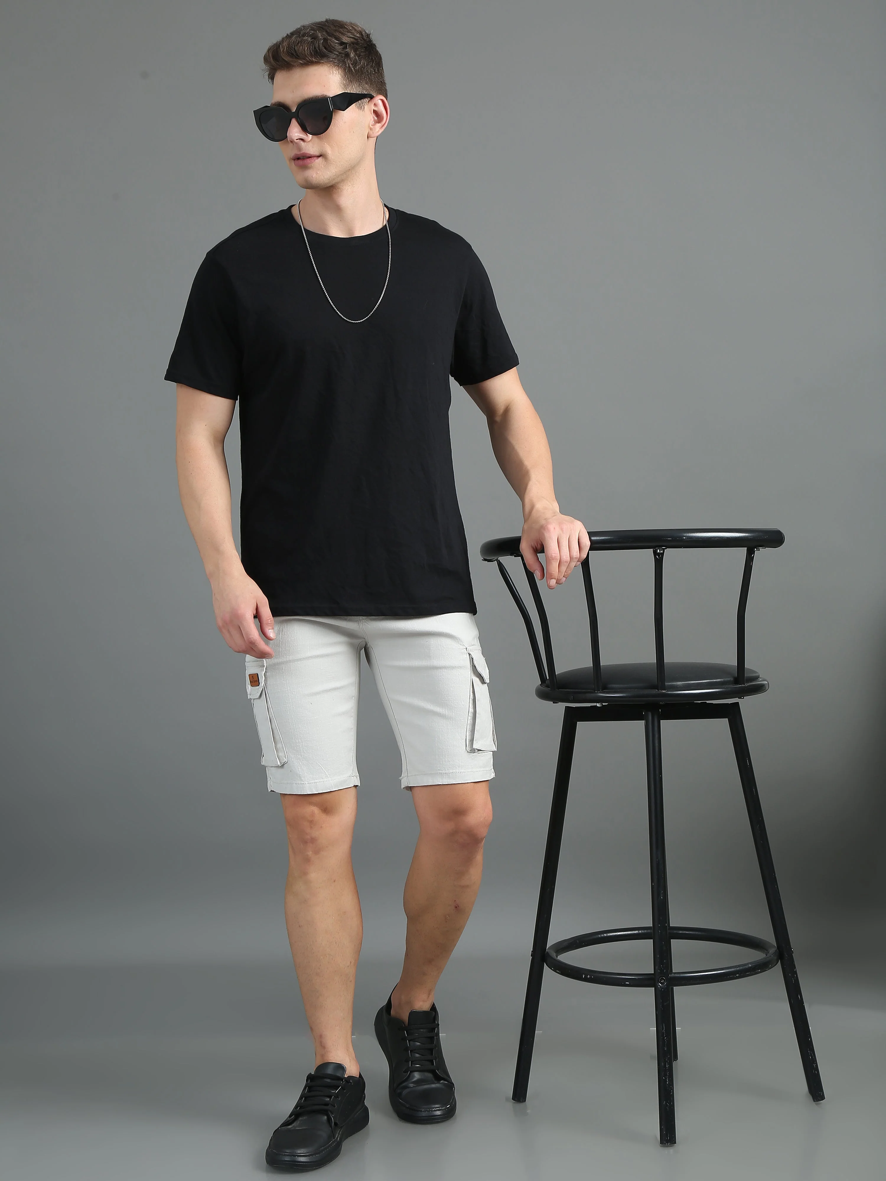 Men Linen Cool Grey Cargo Shorts - Image 5