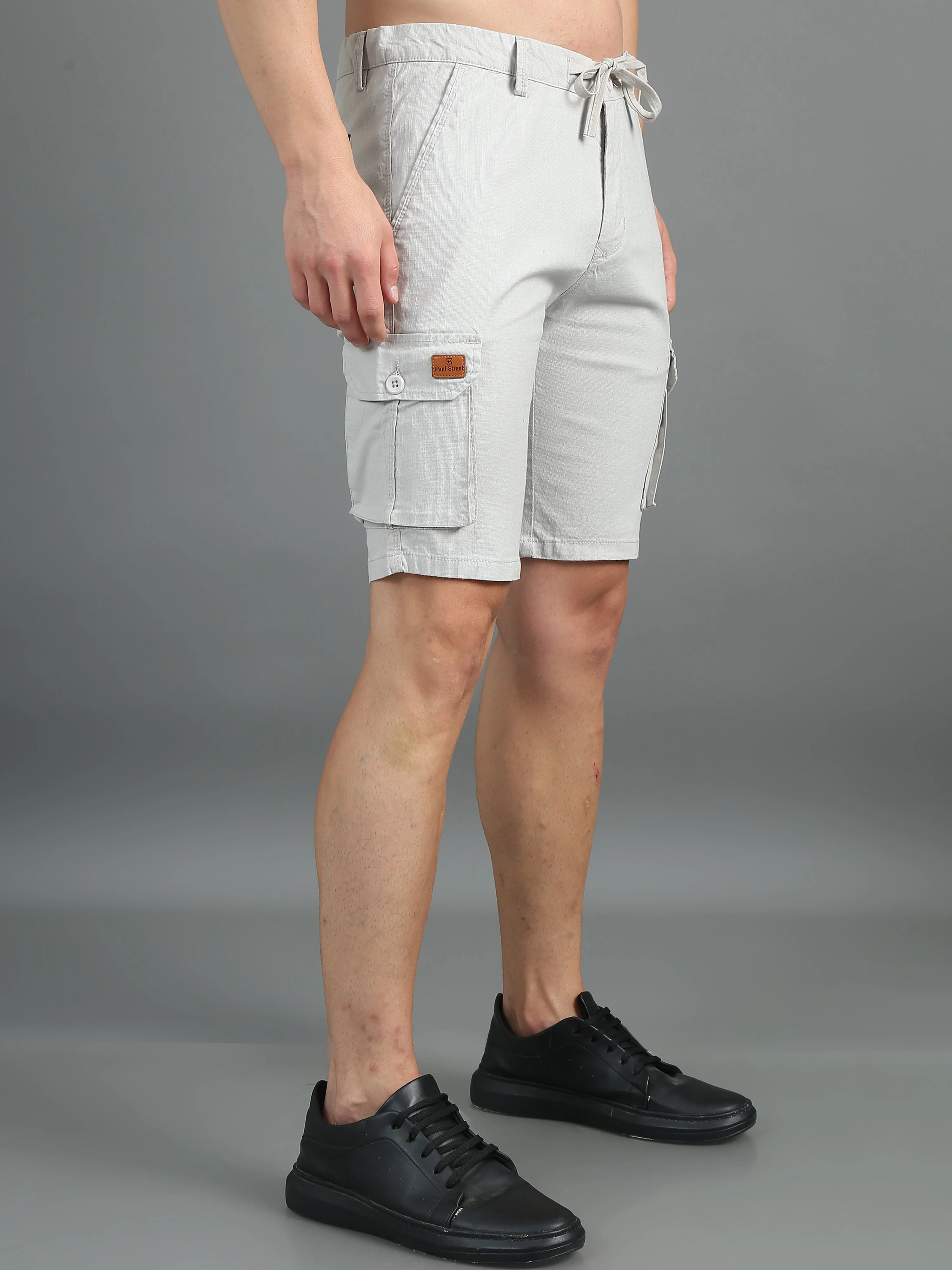 Men Linen Cool Grey Cargo Shorts - Image 6