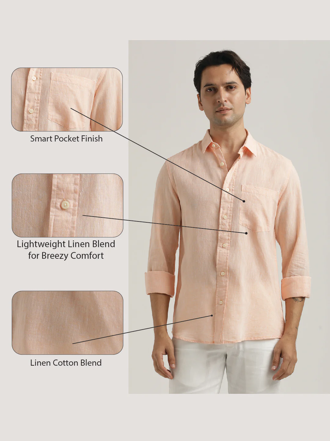 Men Linen-Cotton Blend Shirt - Image 2