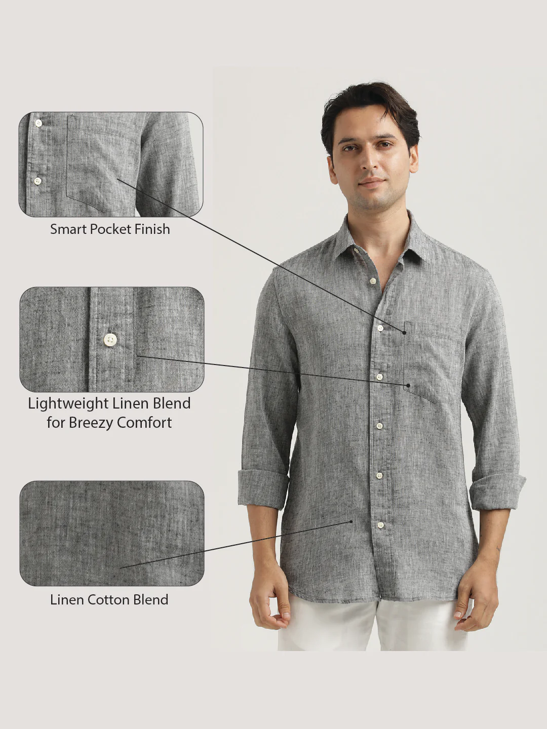 Men Linen-Cotton Blend Shirt - Image 2