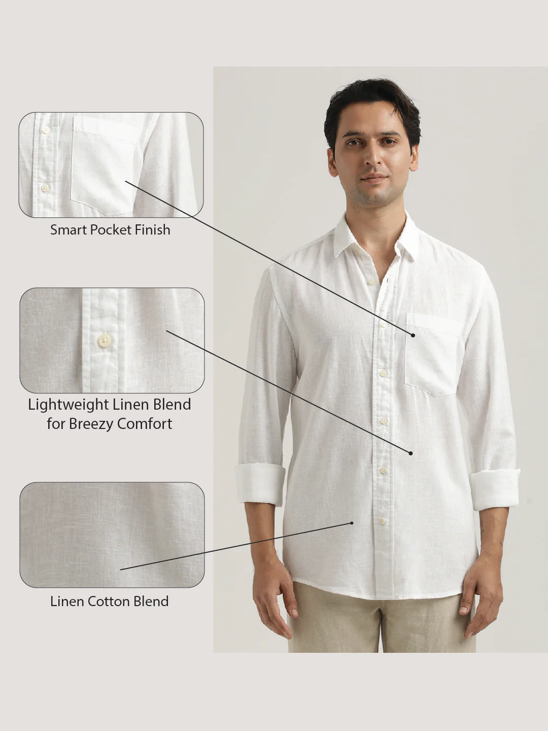 Men Linen-Cotton Blend Shirt - Image 2