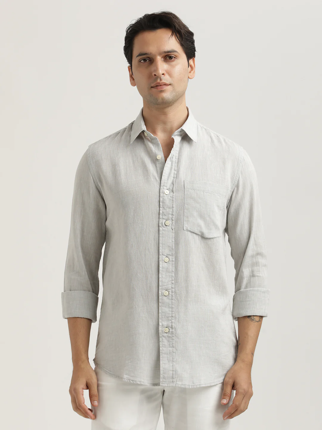 Men Linen-Cotton Blend Shirt