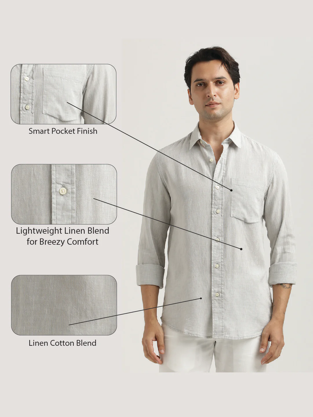Men Linen-Cotton Blend Shirt - Image 2