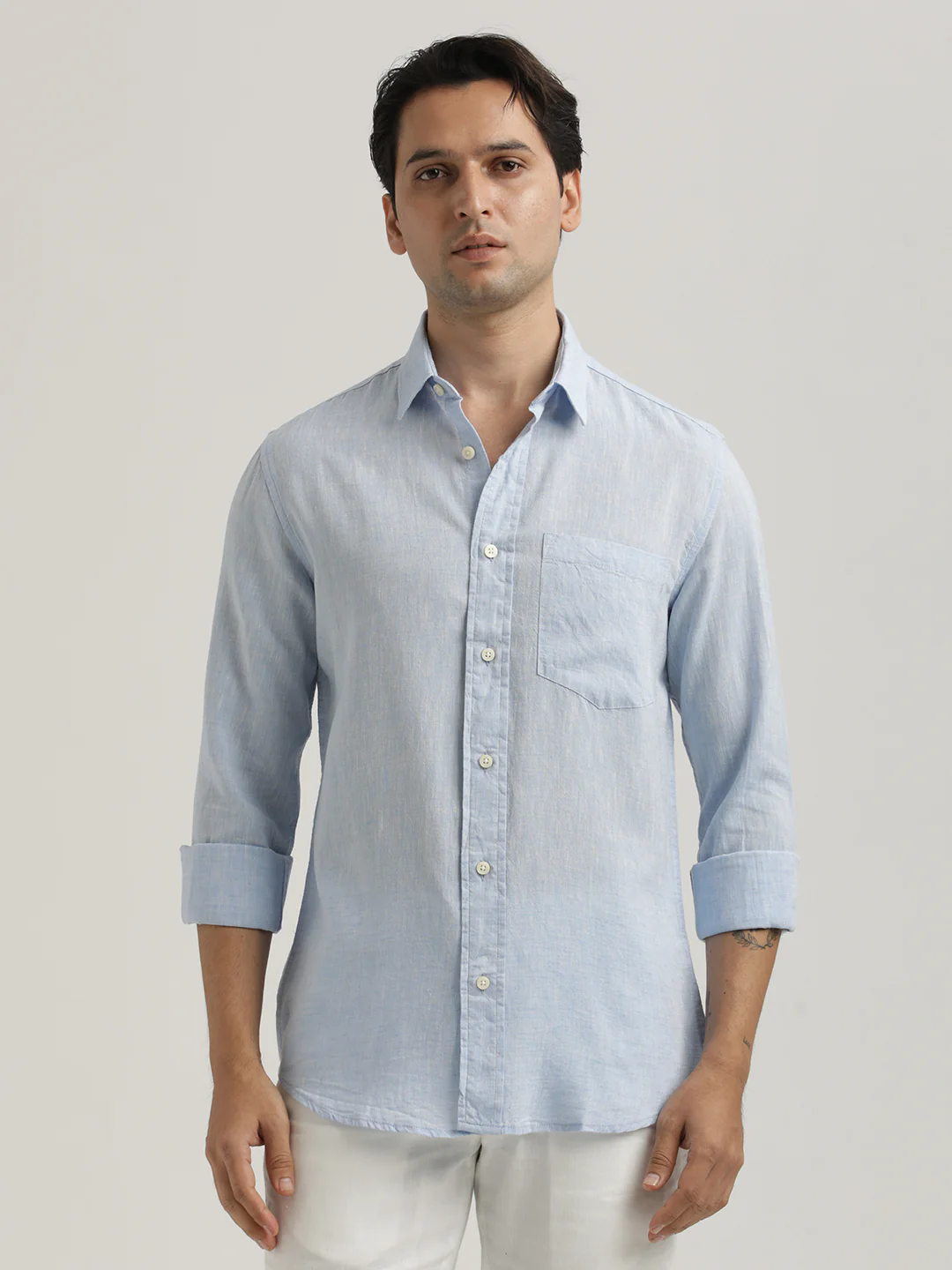 Men Linen-Cotton Blend Shirt
