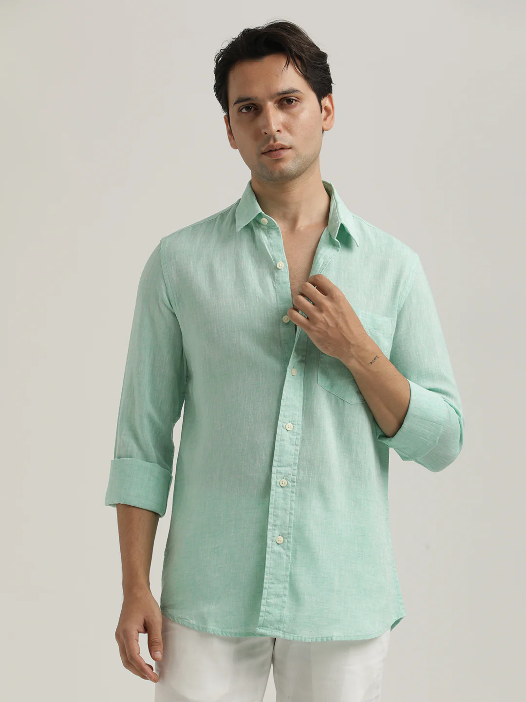 Men Linen-Cotton Blend Shirt