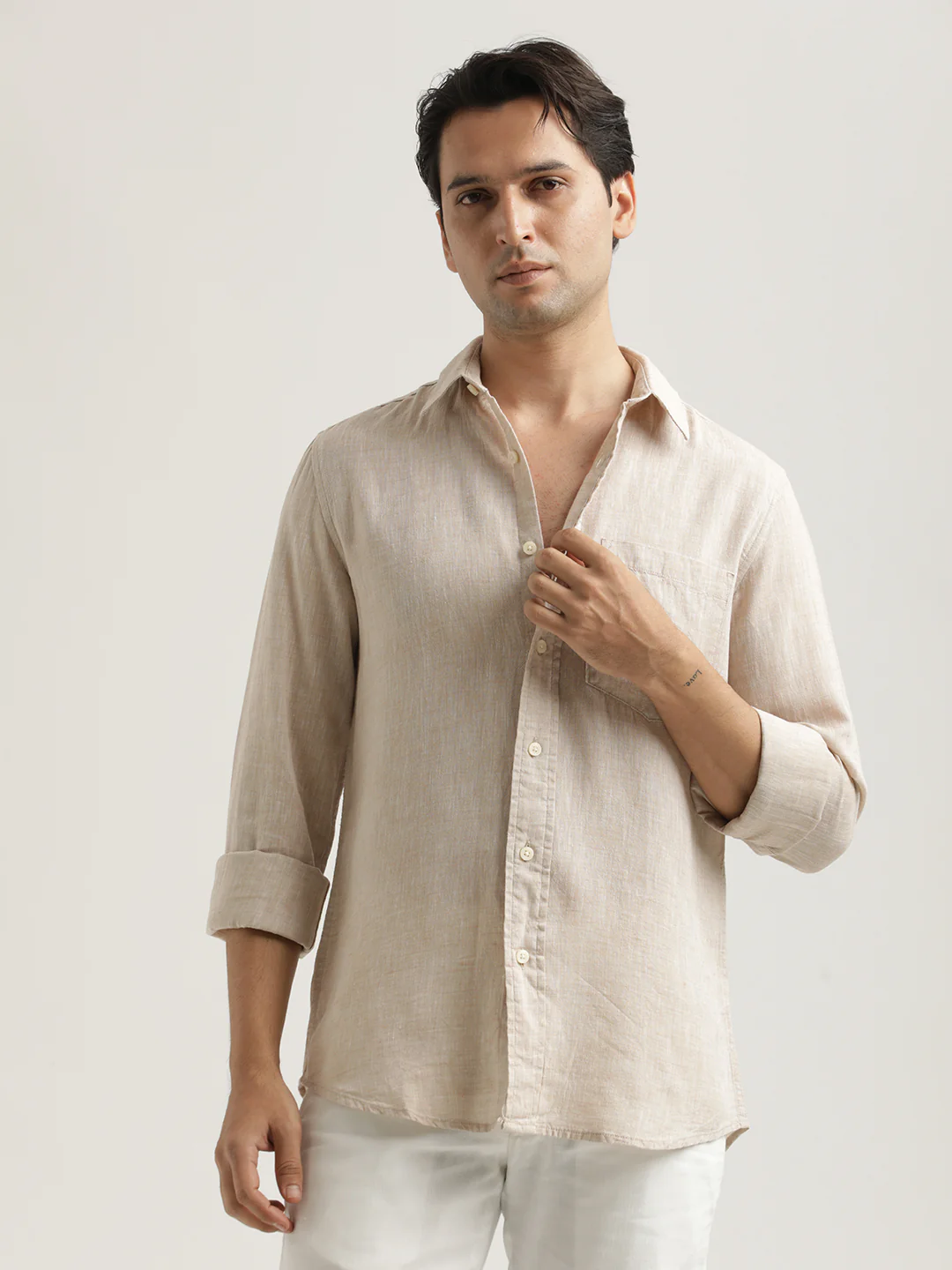 Men Linen-Cotton Blend Shirt