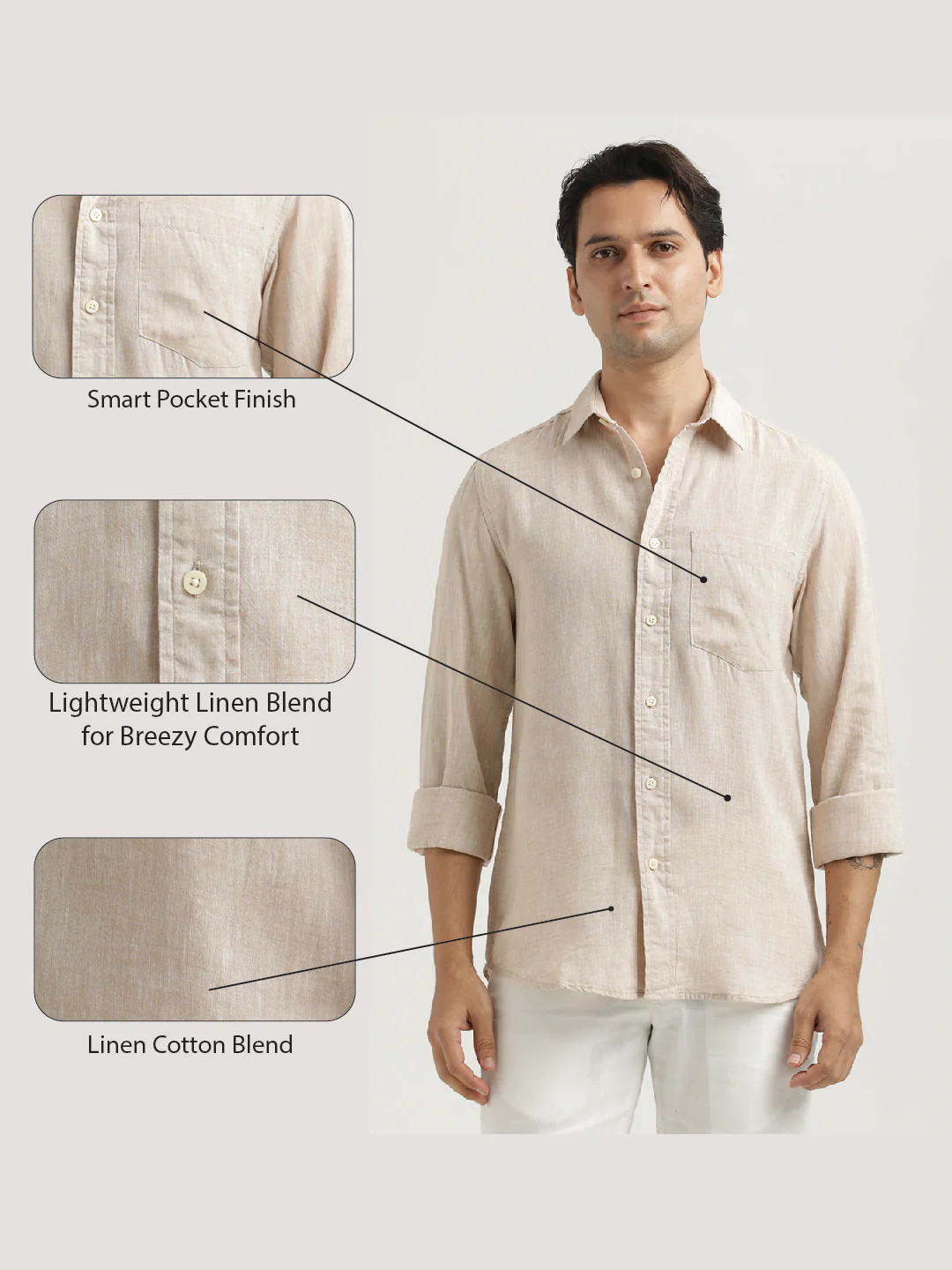 Men Linen-Cotton Blend Shirt - Image 2