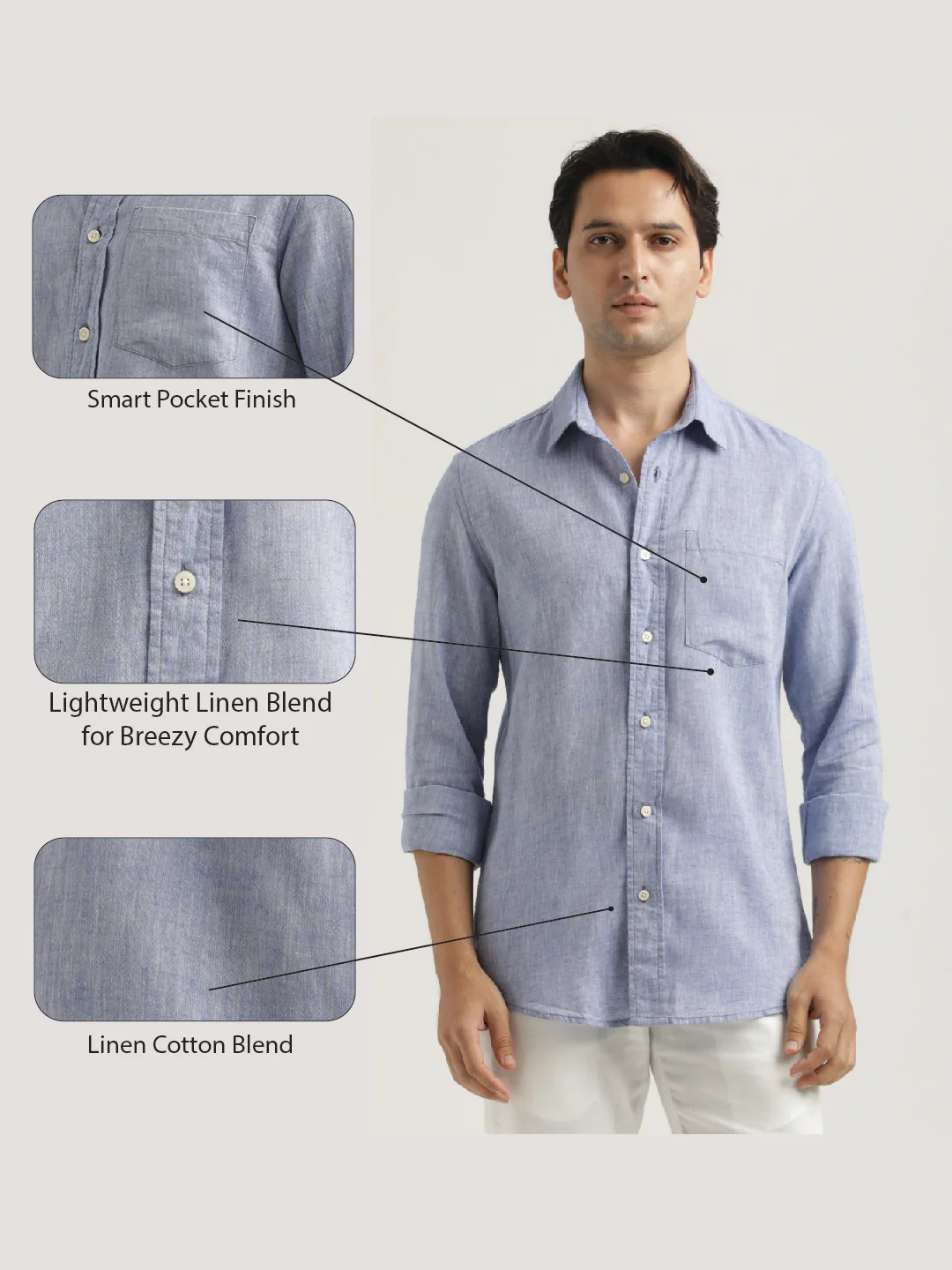 Men Linen-Cotton Blend Shirt - Image 2