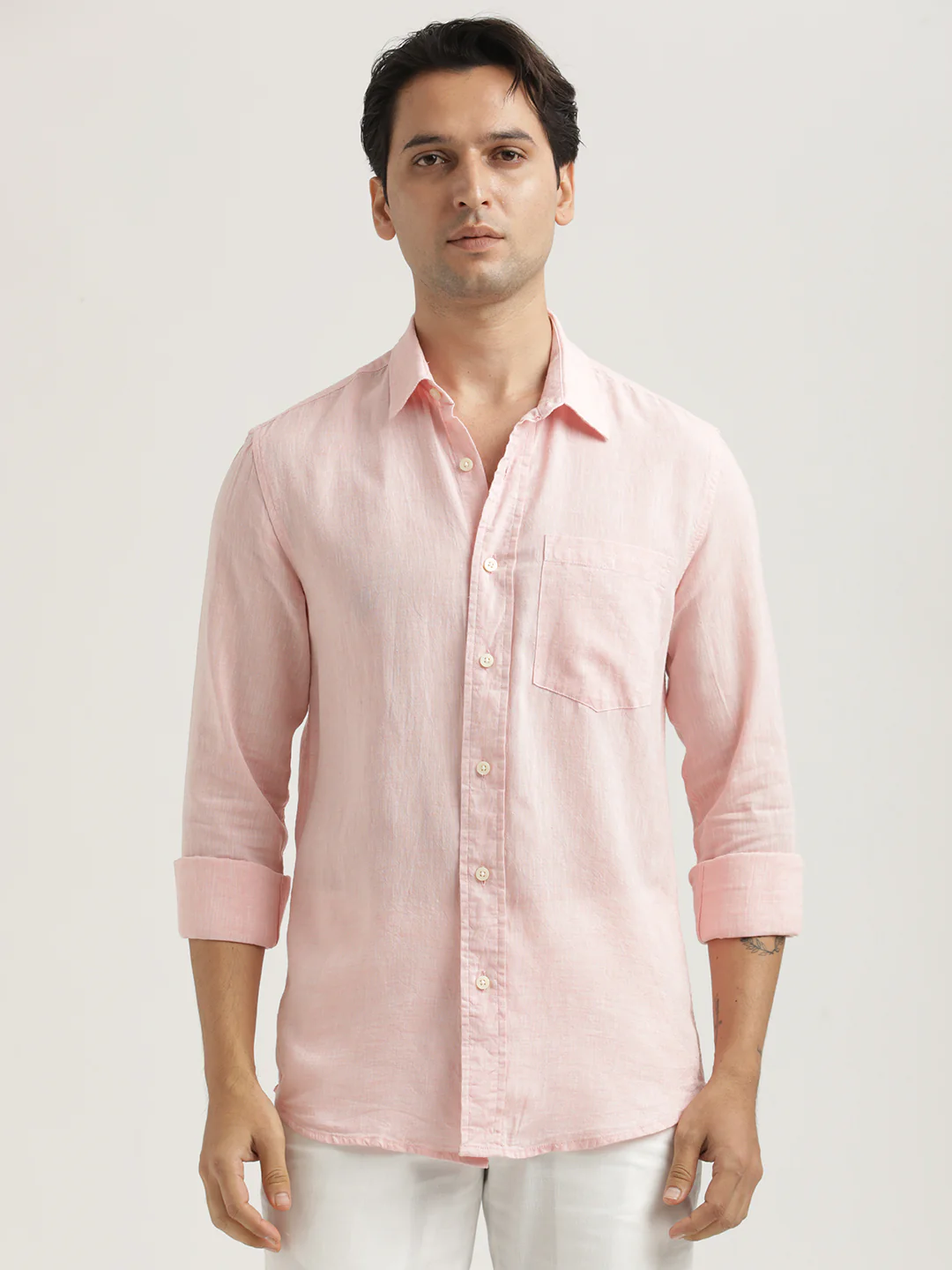 Men Linen-Cotton Blend Shirt