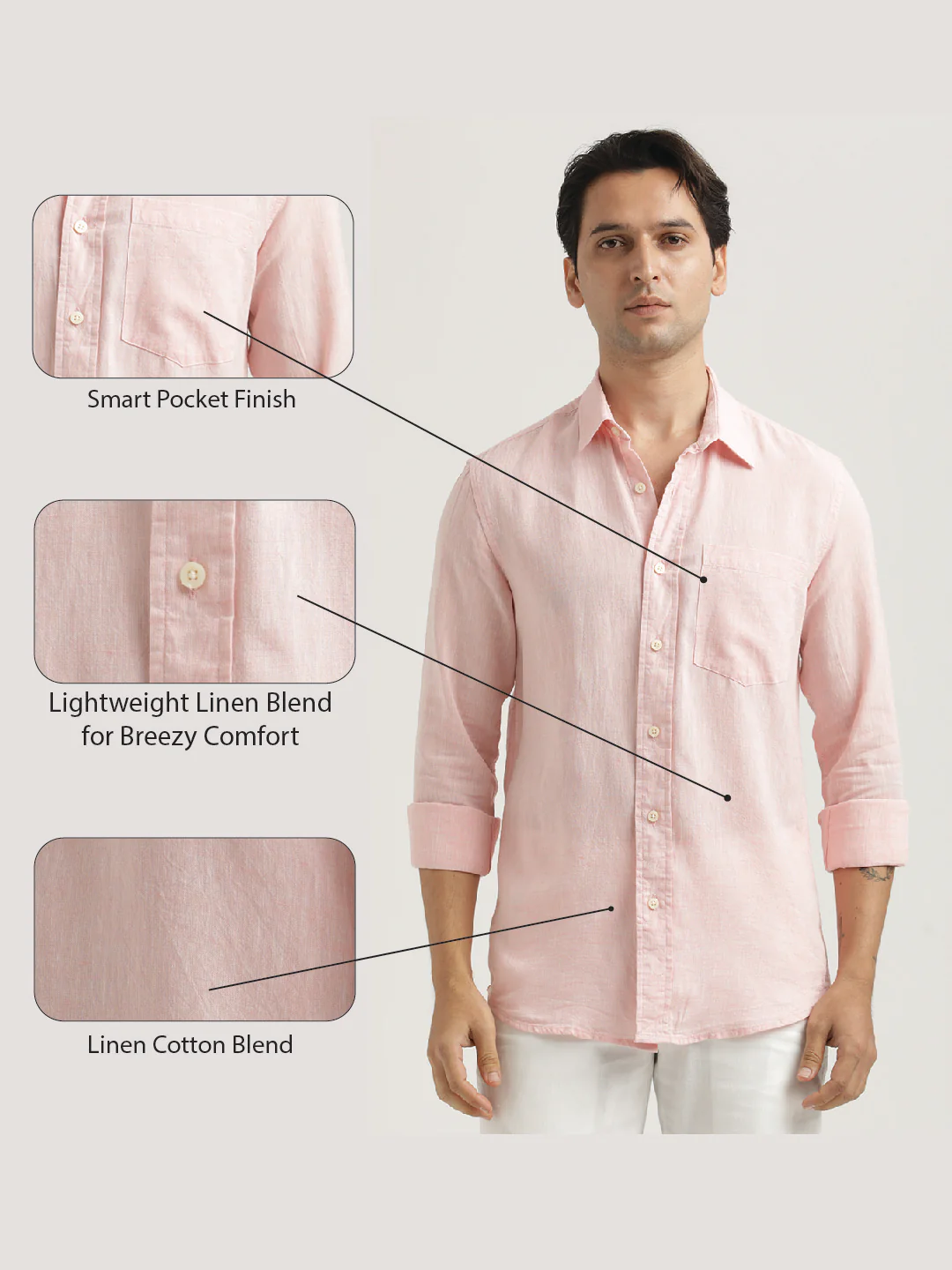 Men Linen-Cotton Blend Shirt - Image 2
