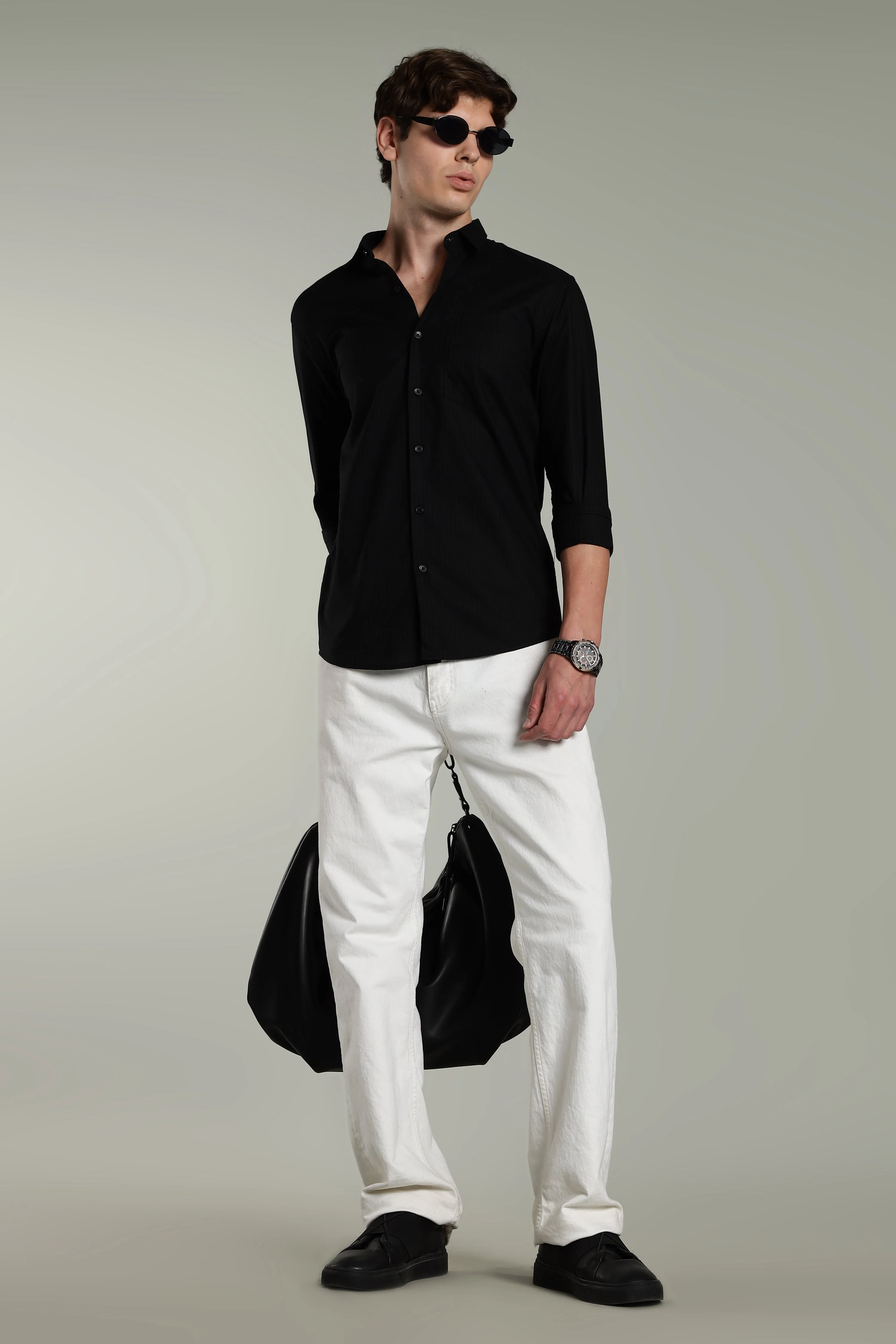 Men Linen Pin Striped Green Shirt - Image 7