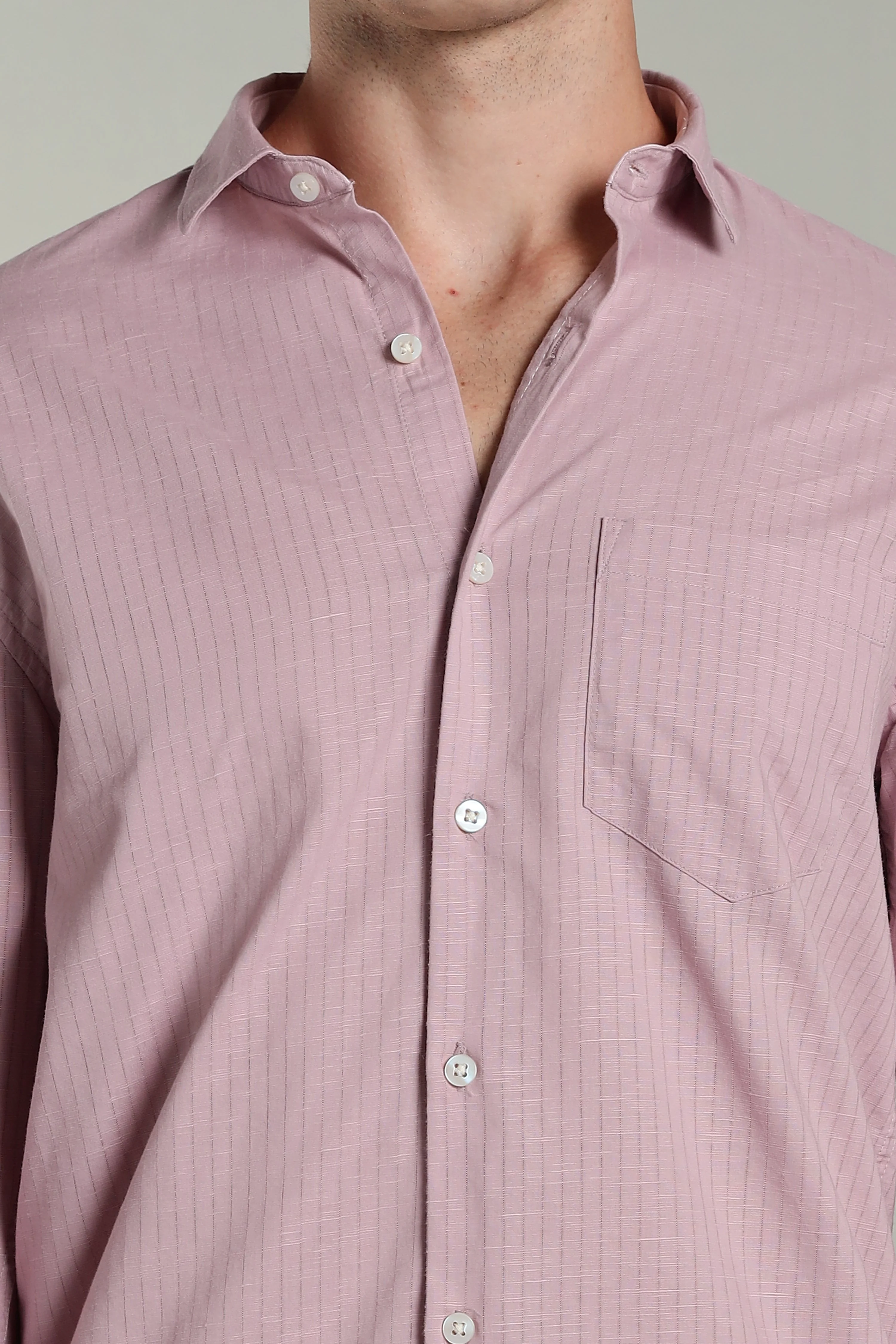 Men Linen Pin Striped Pink Shirt - Image 4