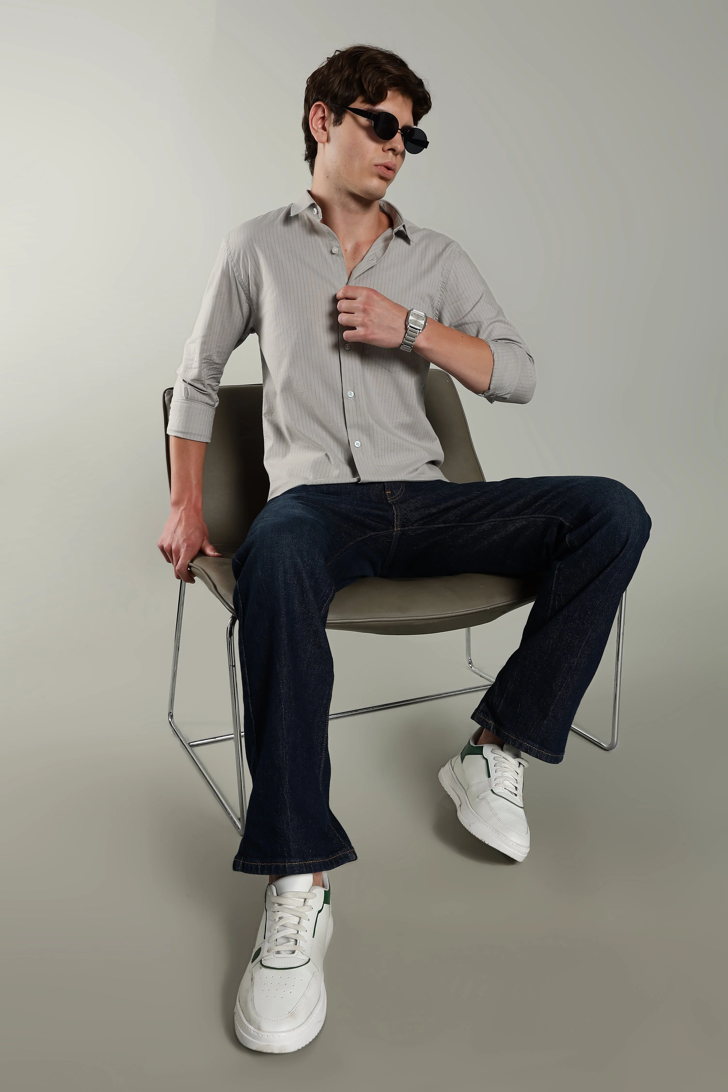 Men Linen Pin Striped Pink Shirt - Image 7