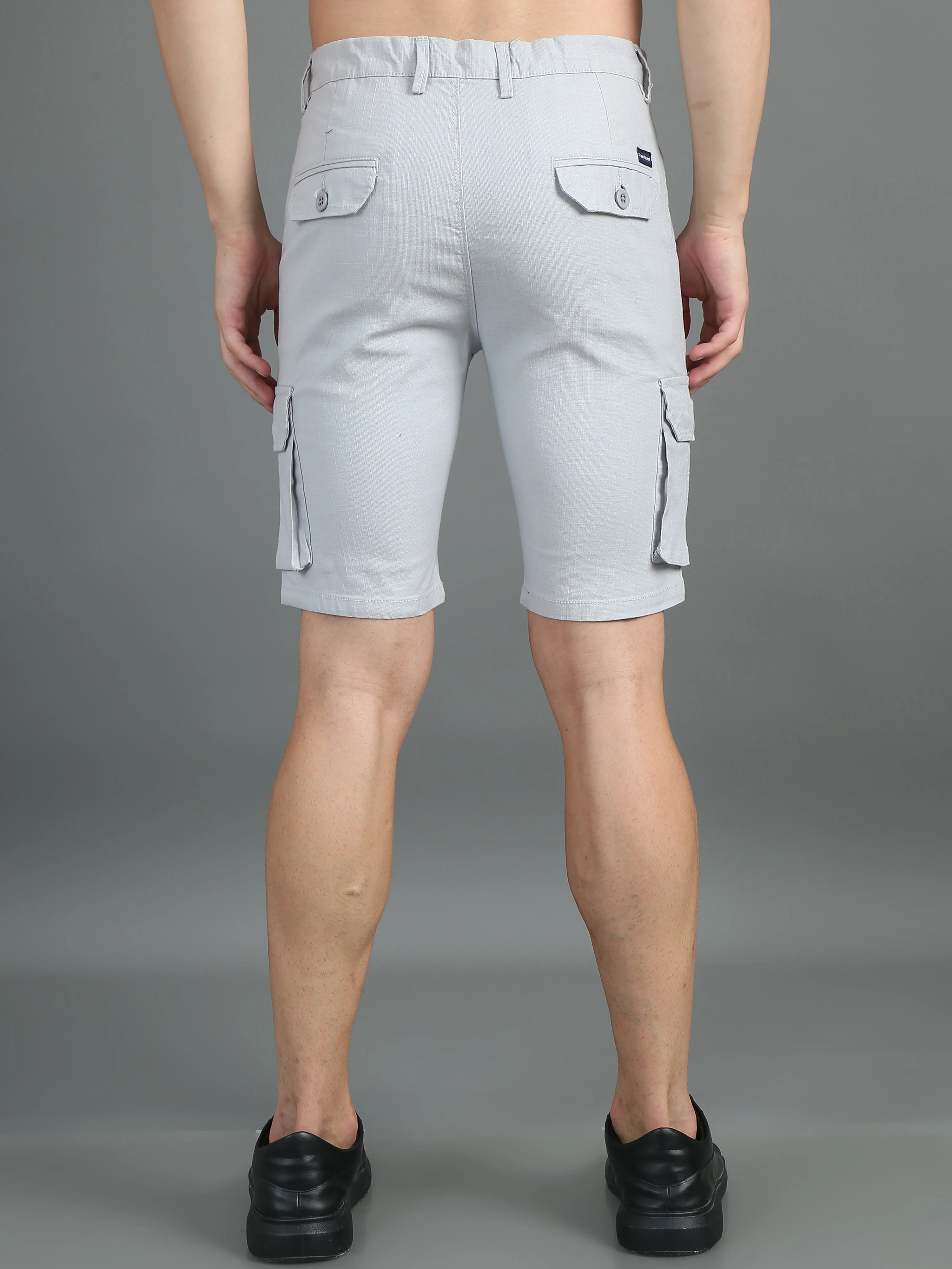 Men Linen Silver Grey Cargo Shorts - Image 2