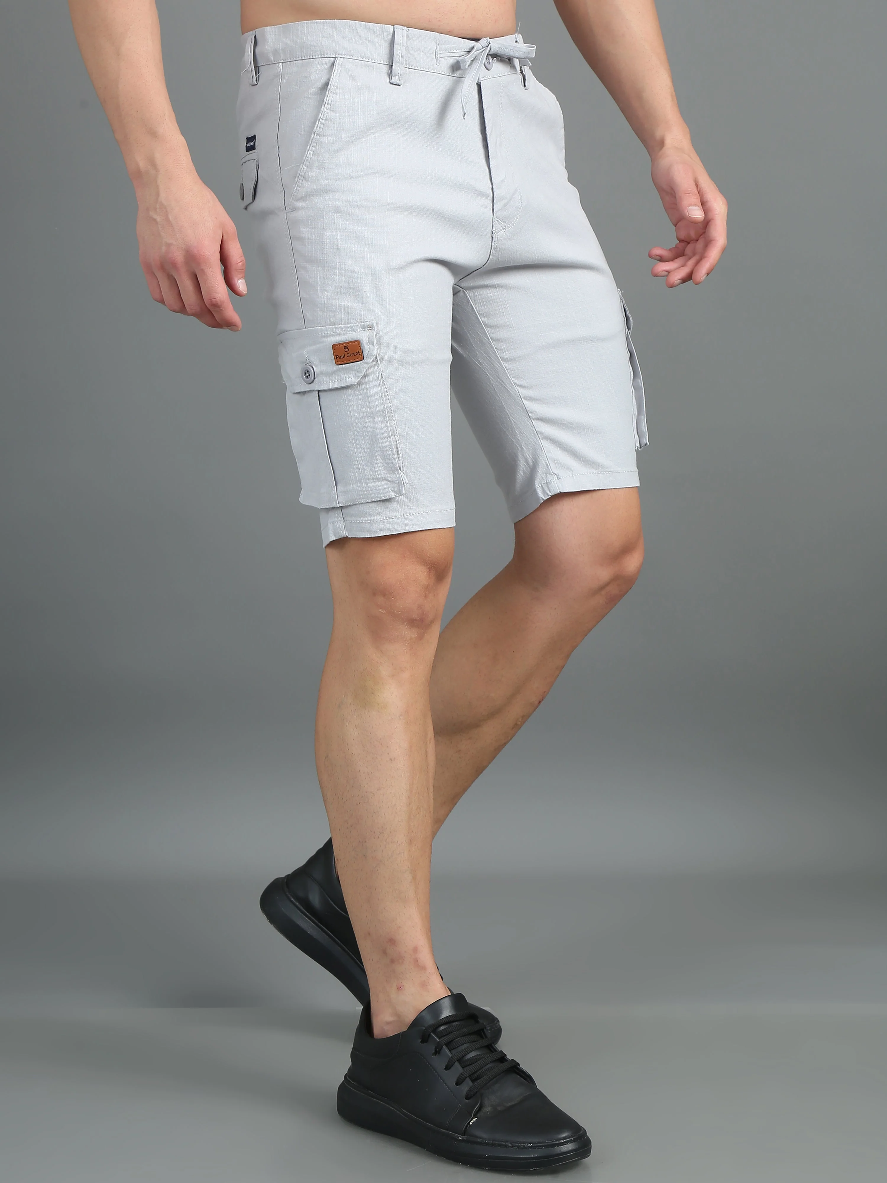 Men Linen Silver Grey Cargo Shorts - Image 6