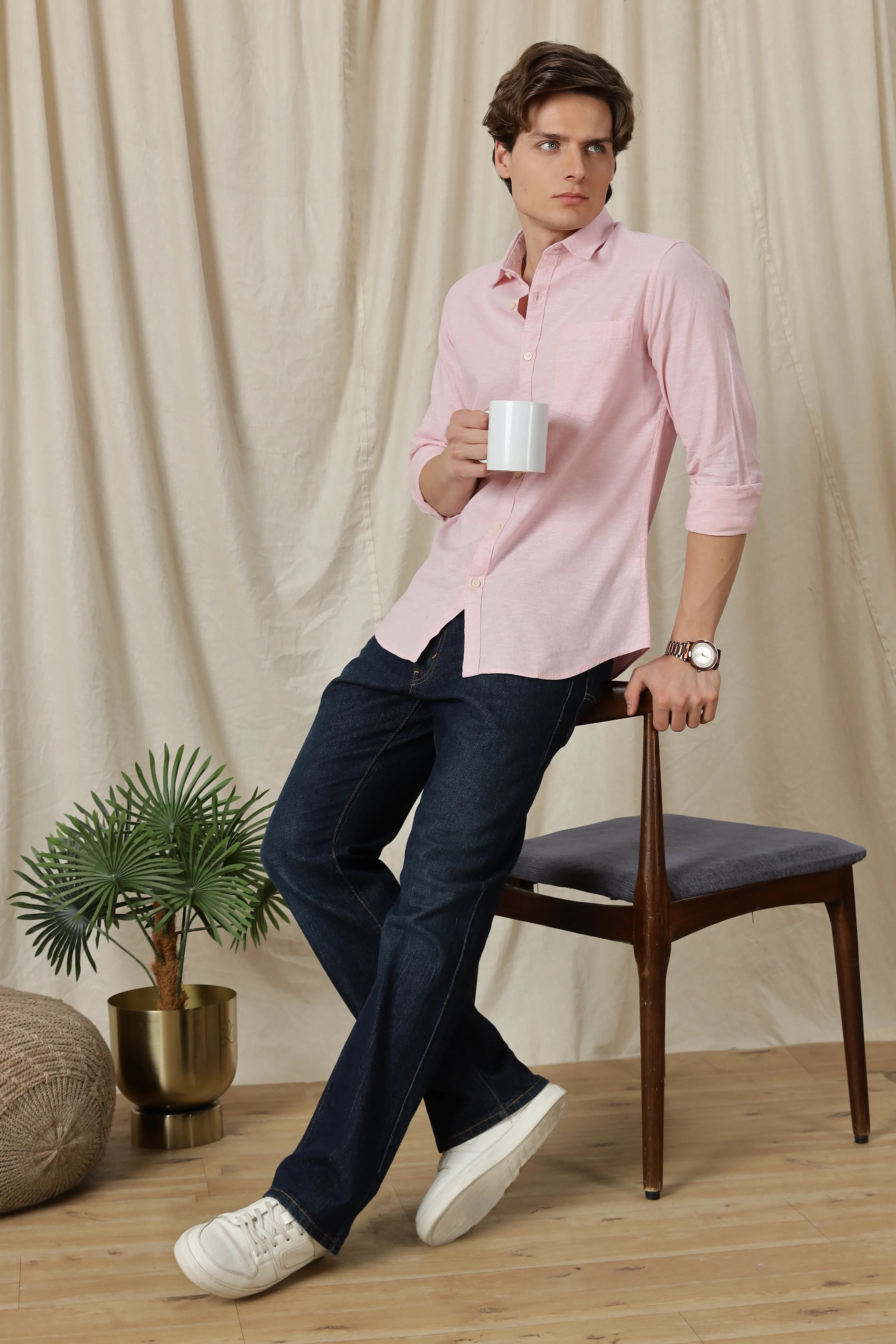 Men Linen Solid Casual Shirt - Image 10
