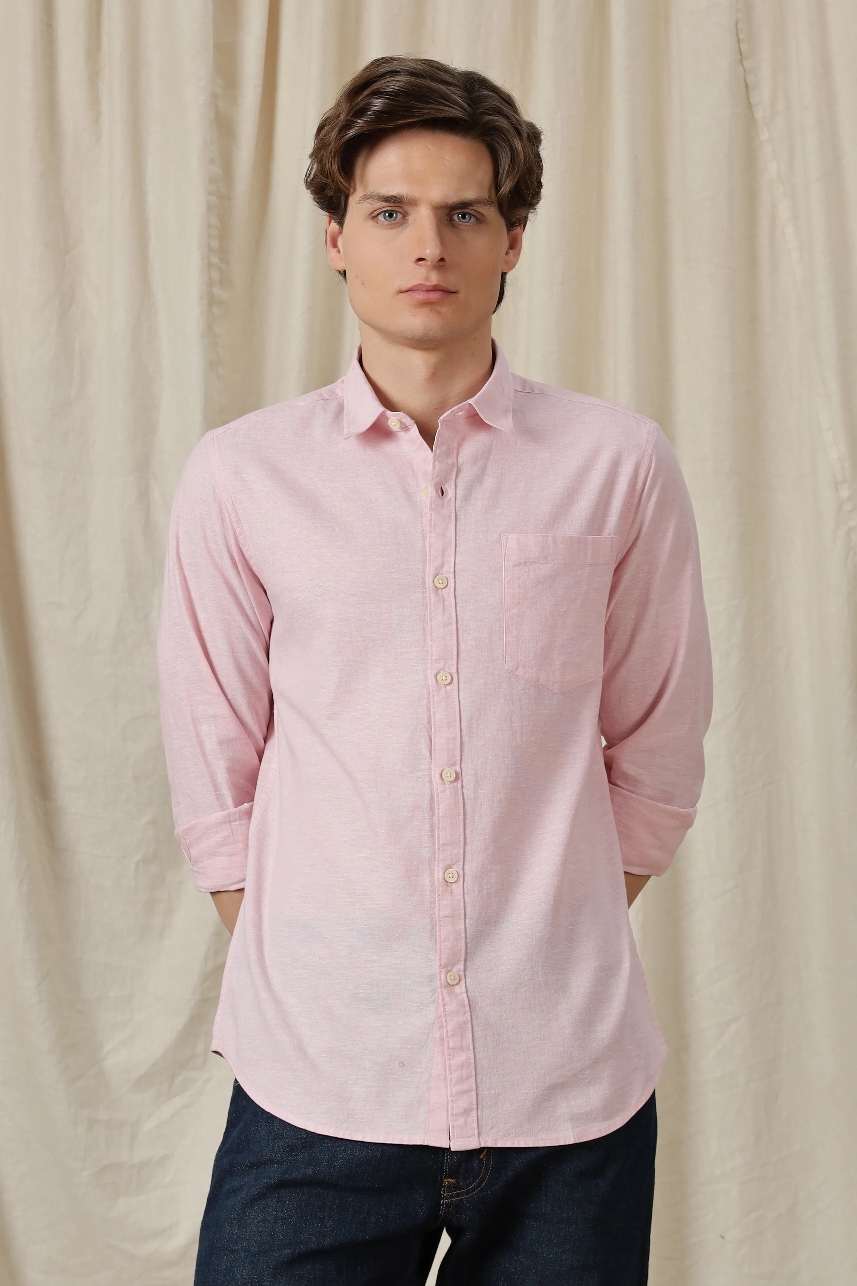 Men Linen Solid Casual Shirt - Image 2
