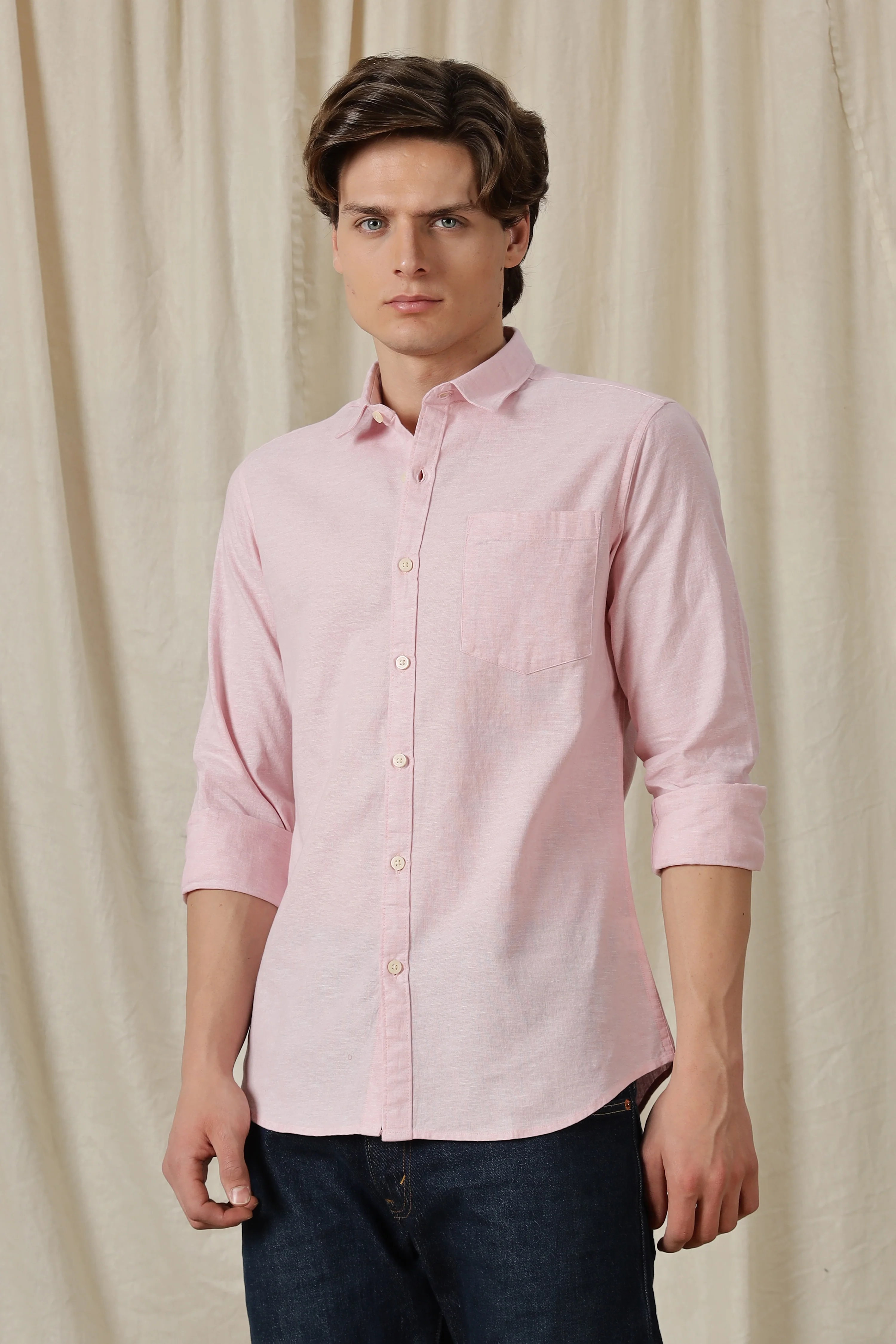 Men Linen Solid Casual Shirt - Image 3