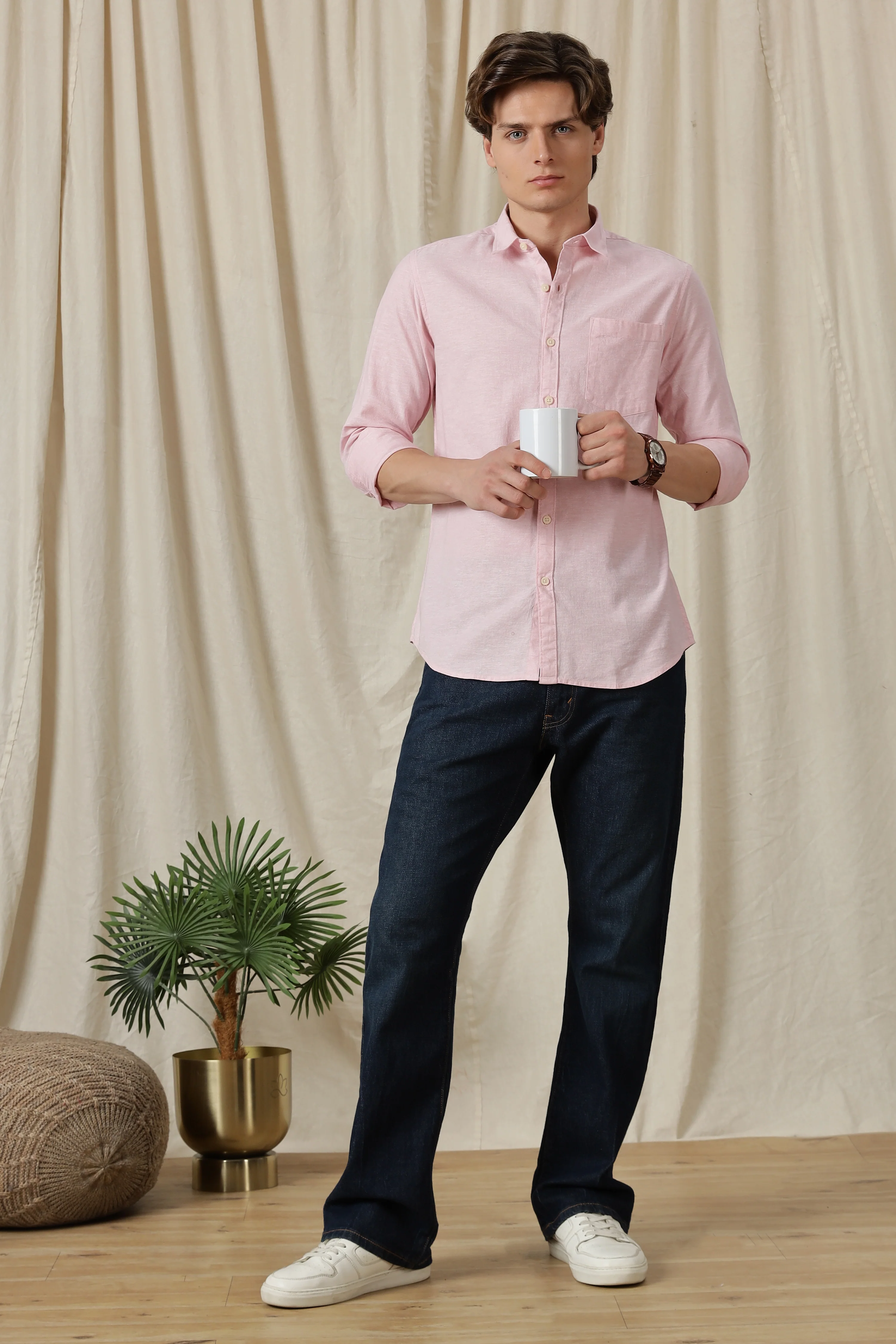 Men Linen Solid Casual Shirt - Image 8