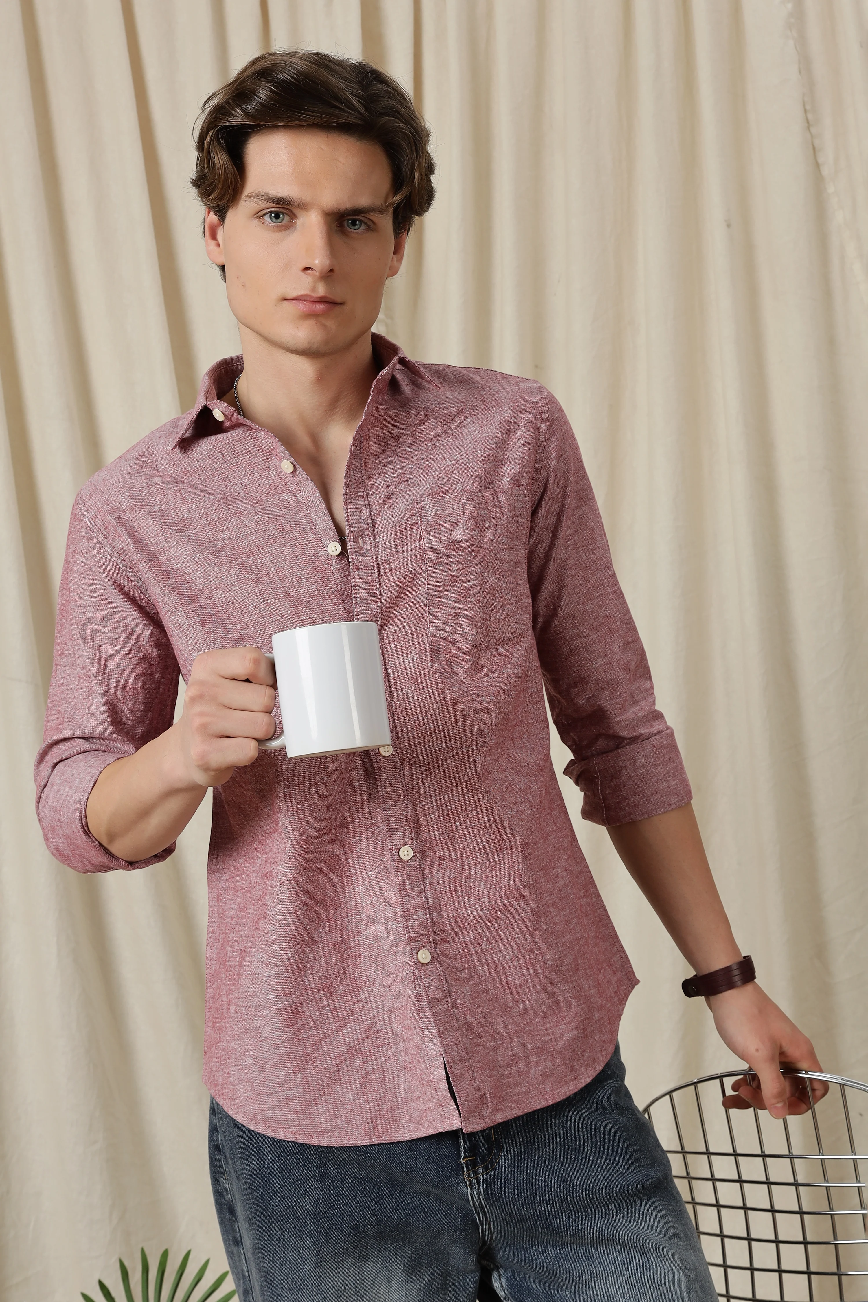 Men Linen Solid Casual Shirt - Image 11