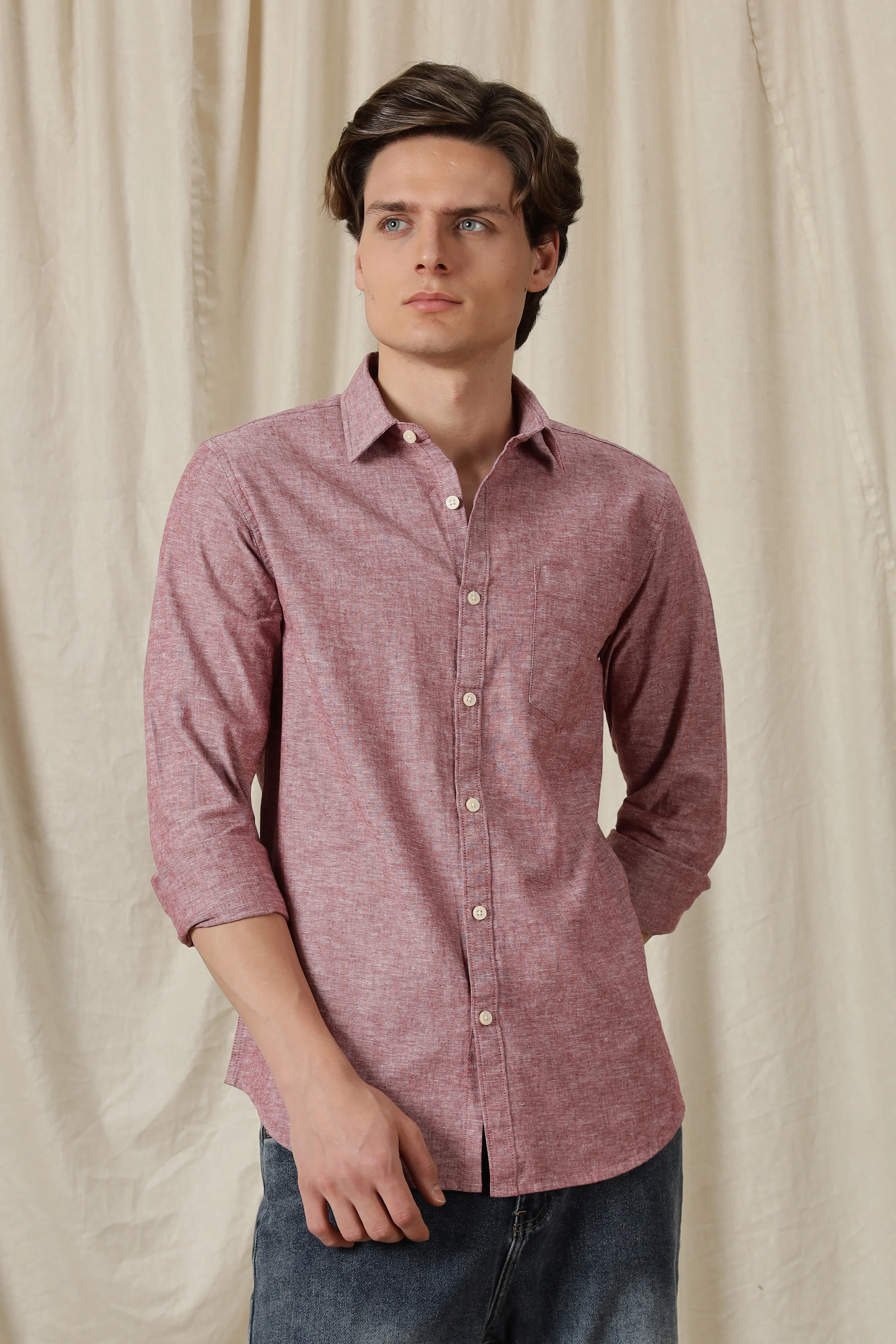 Men Linen Solid Casual Shirt - Image 2