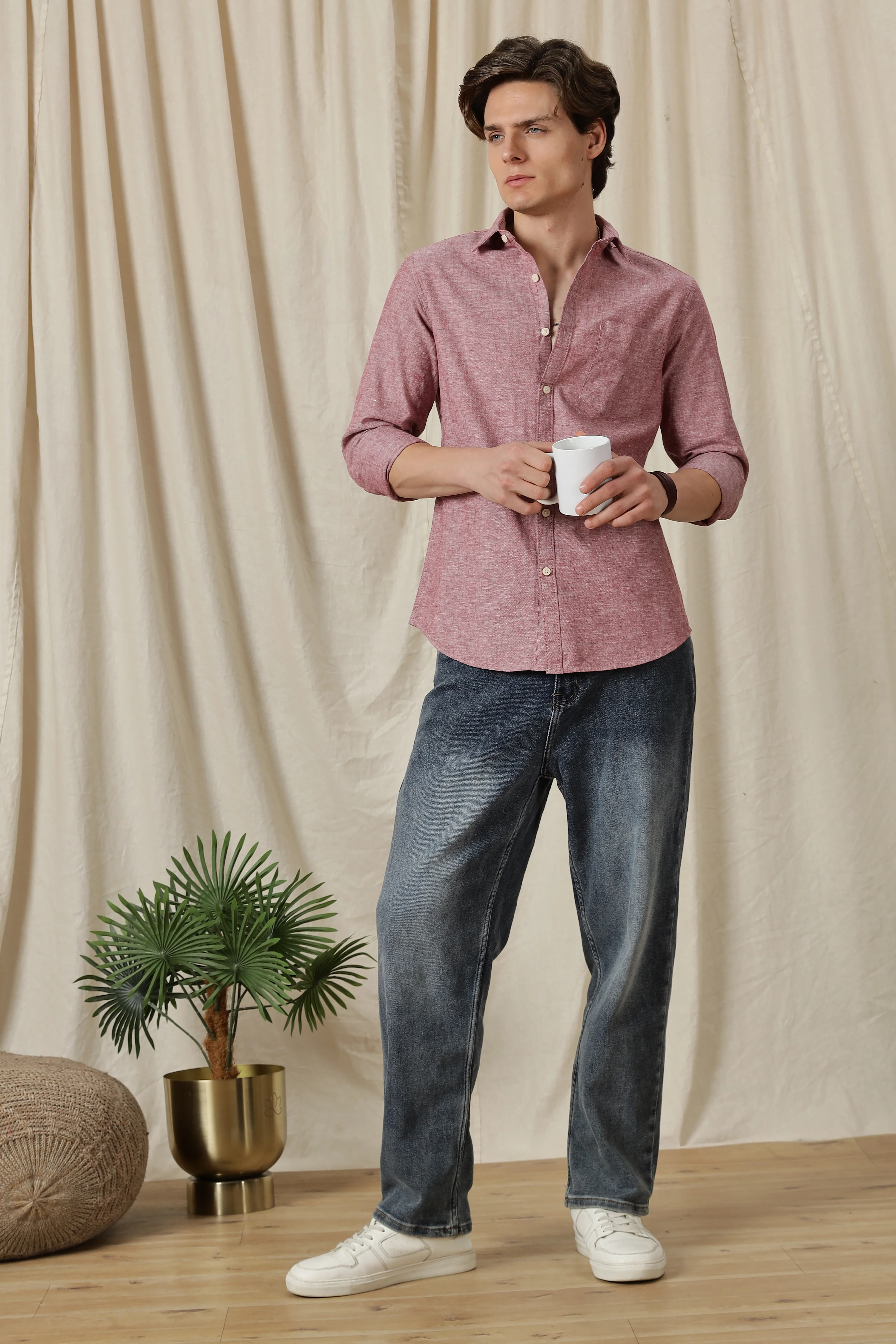 Men Linen Solid Casual Shirt - Image 8