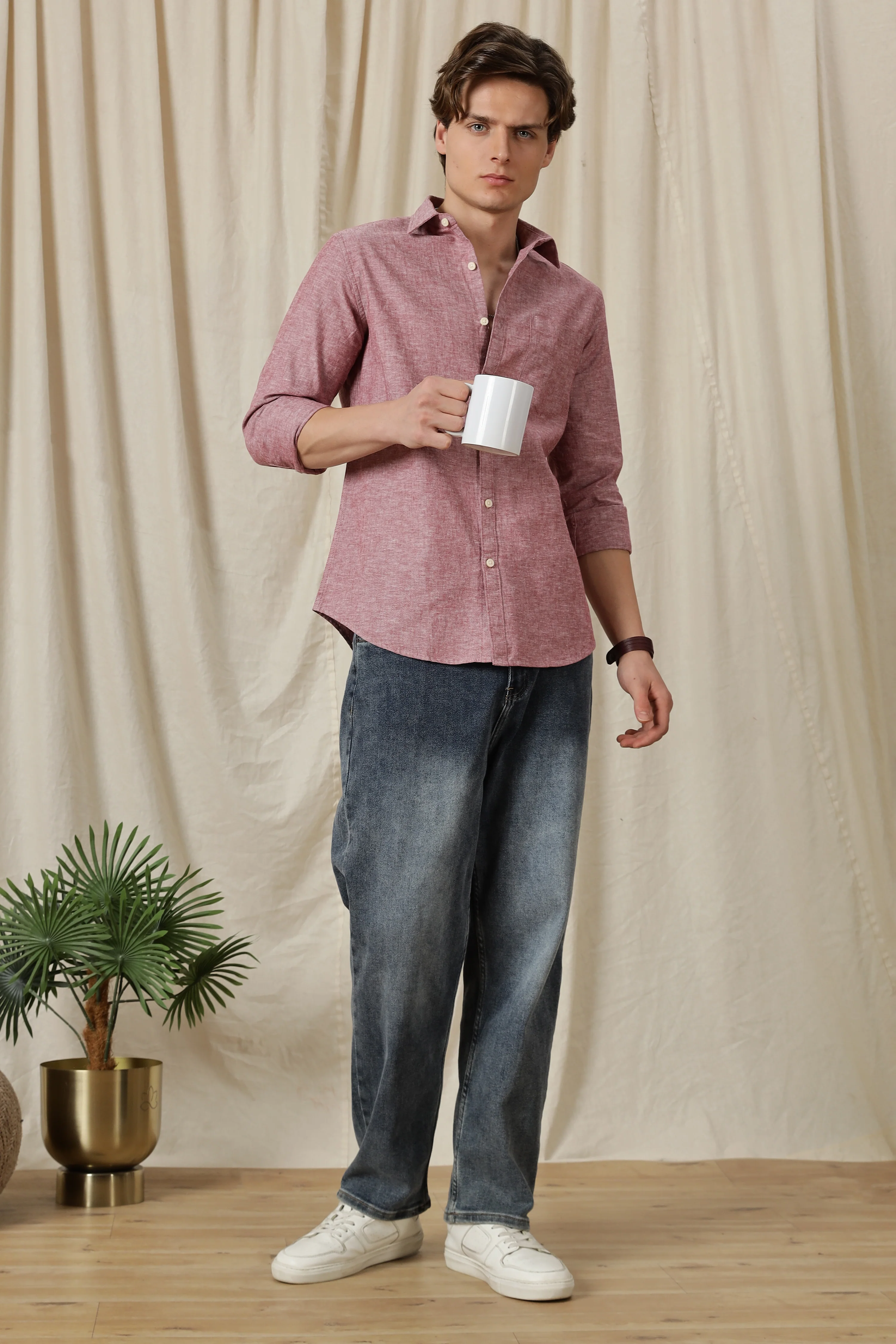 Men Linen Solid Casual Shirt - Image 9