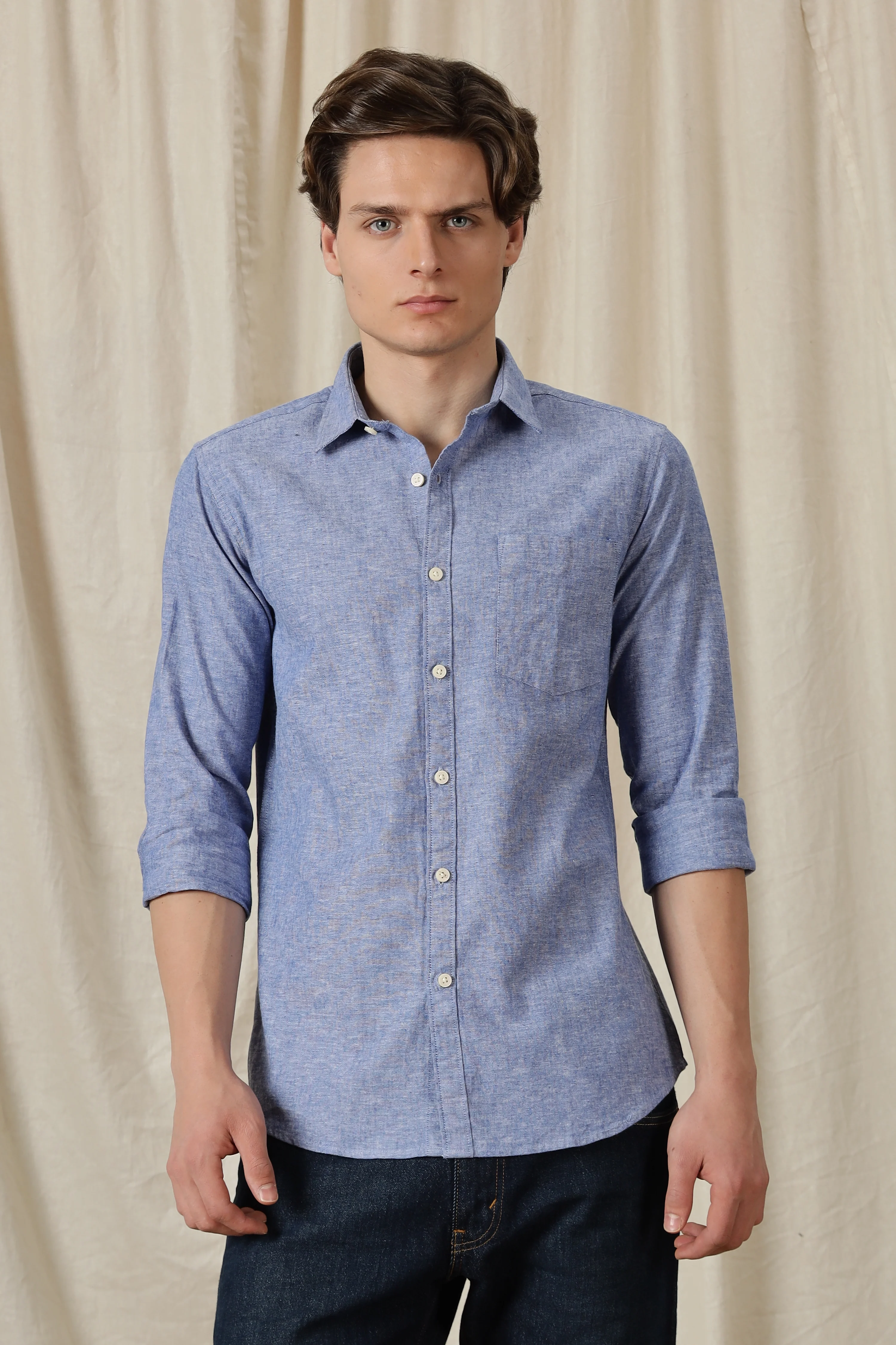Men Linen Solid Casual Shirt