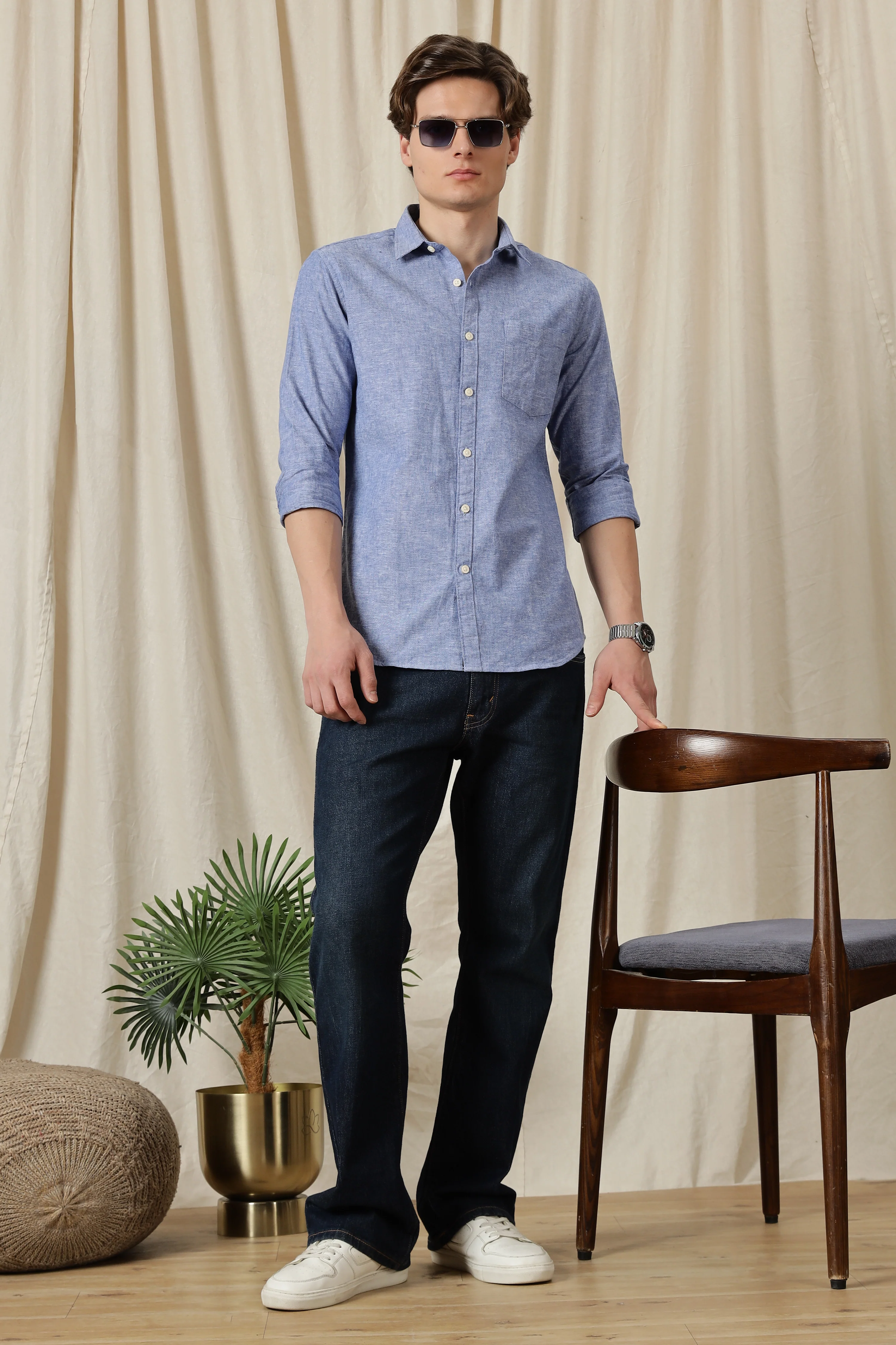 Men Linen Solid Casual Shirt - Image 10