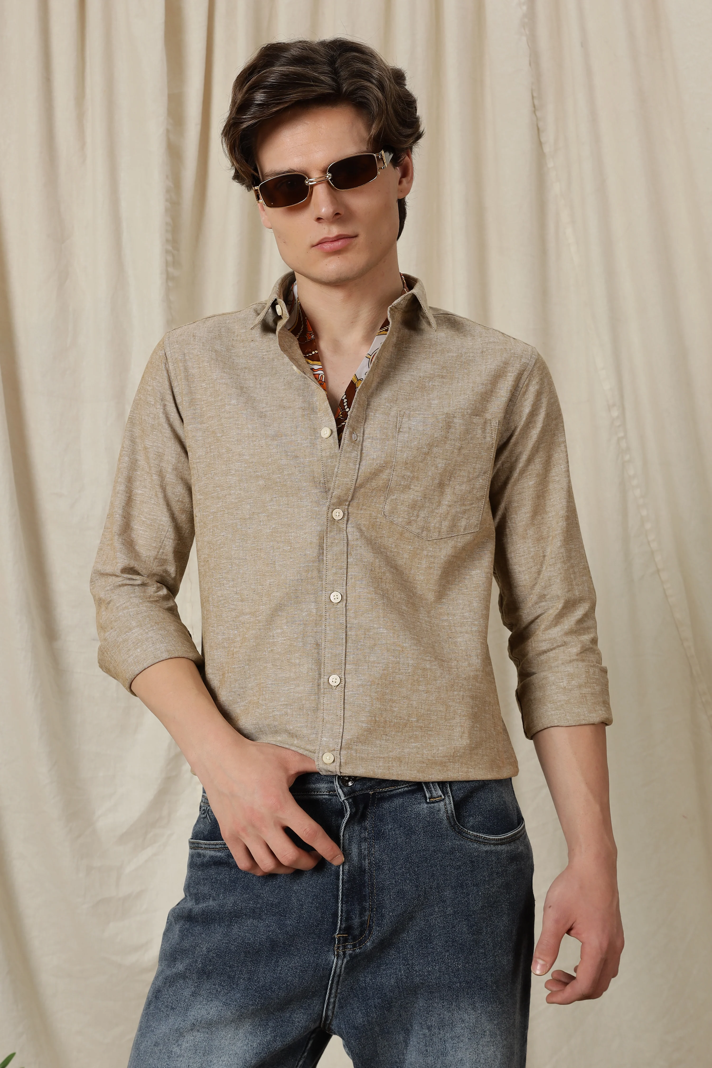 Men Linen Solid Casual Shirt - Image 3