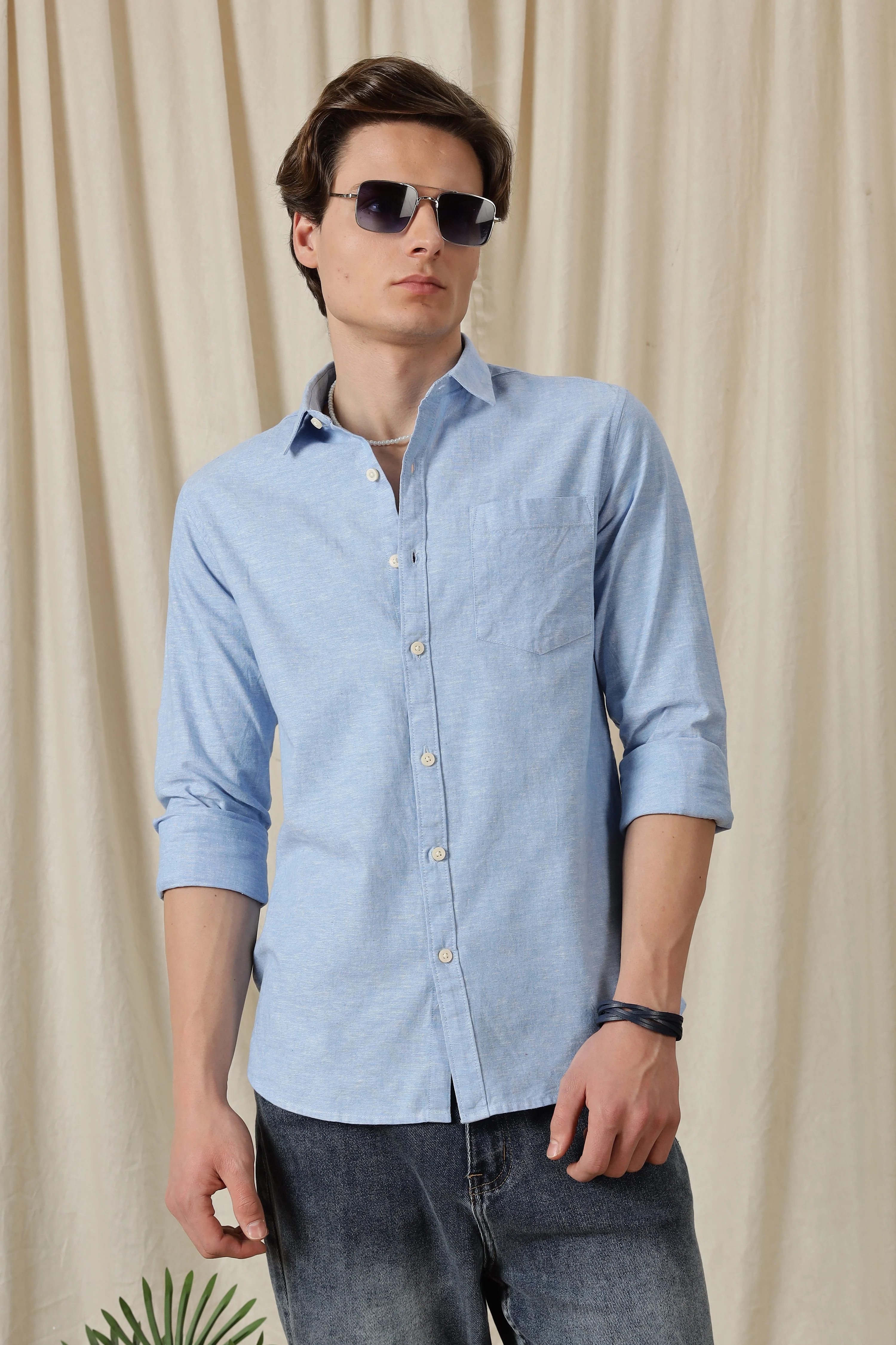 Men Linen Solid Casual Shirt - Image 2
