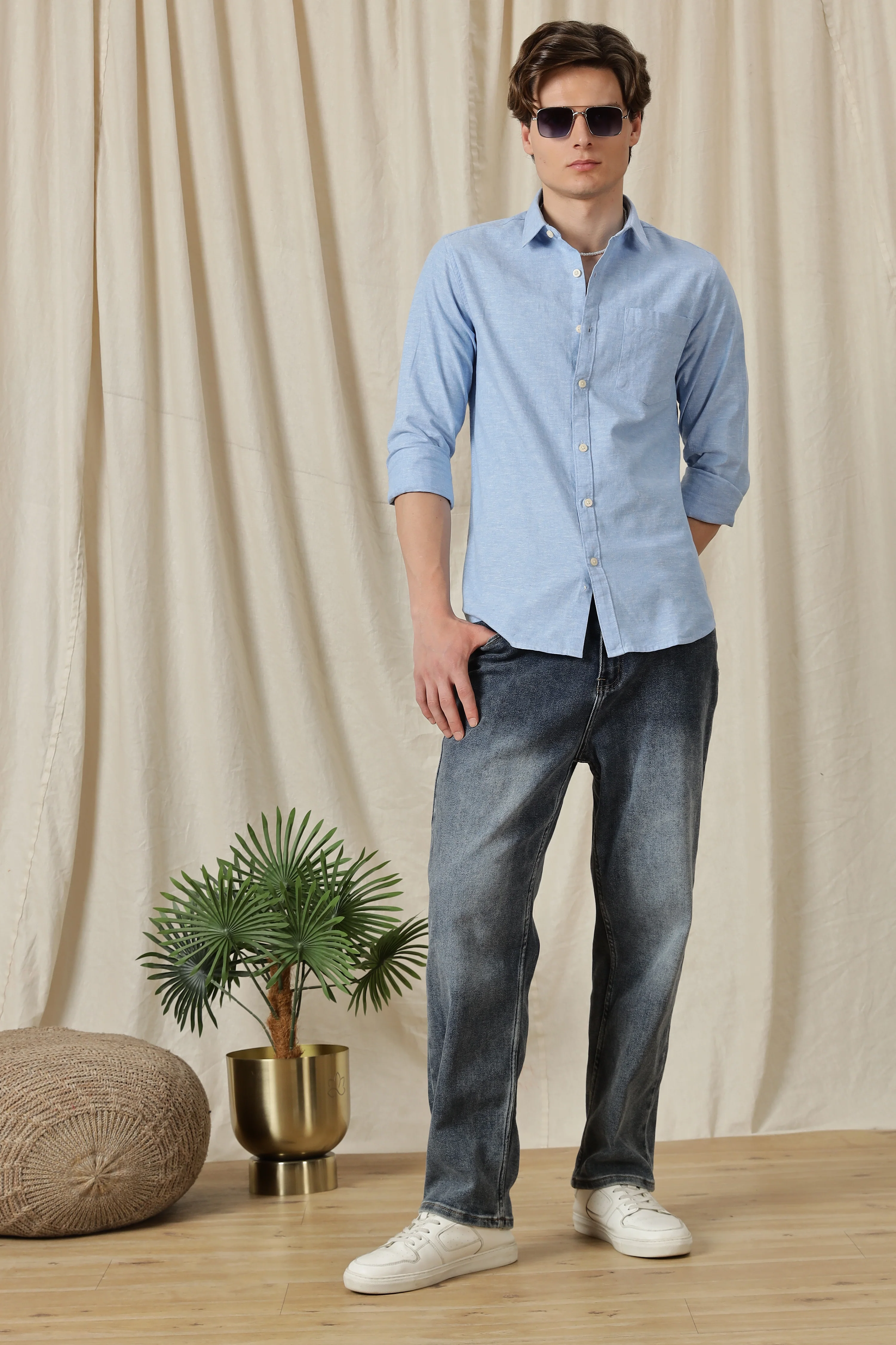 Men Linen Solid Casual Shirt - Image 3