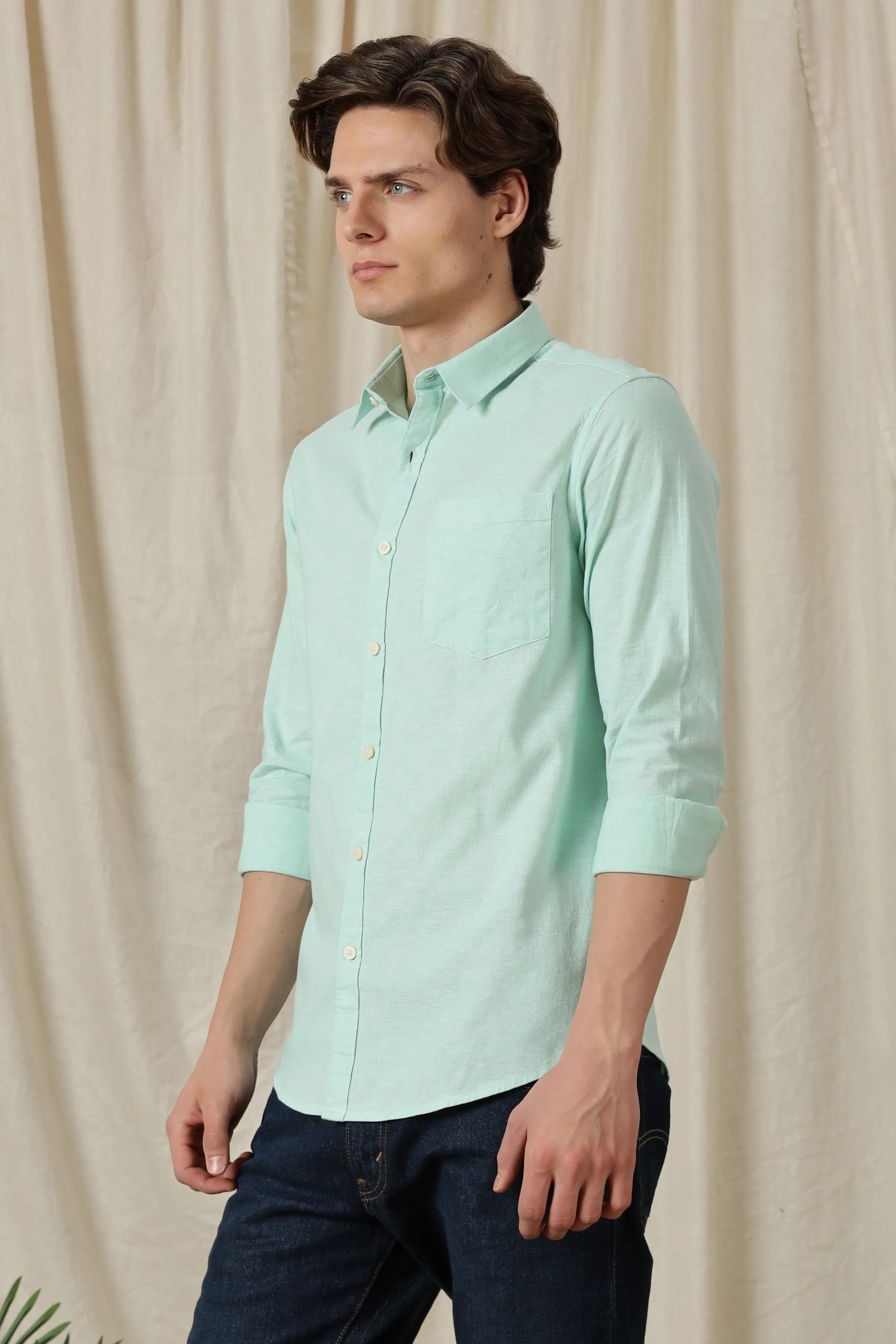 Men Linen Solid Casual Shirt - Image 5
