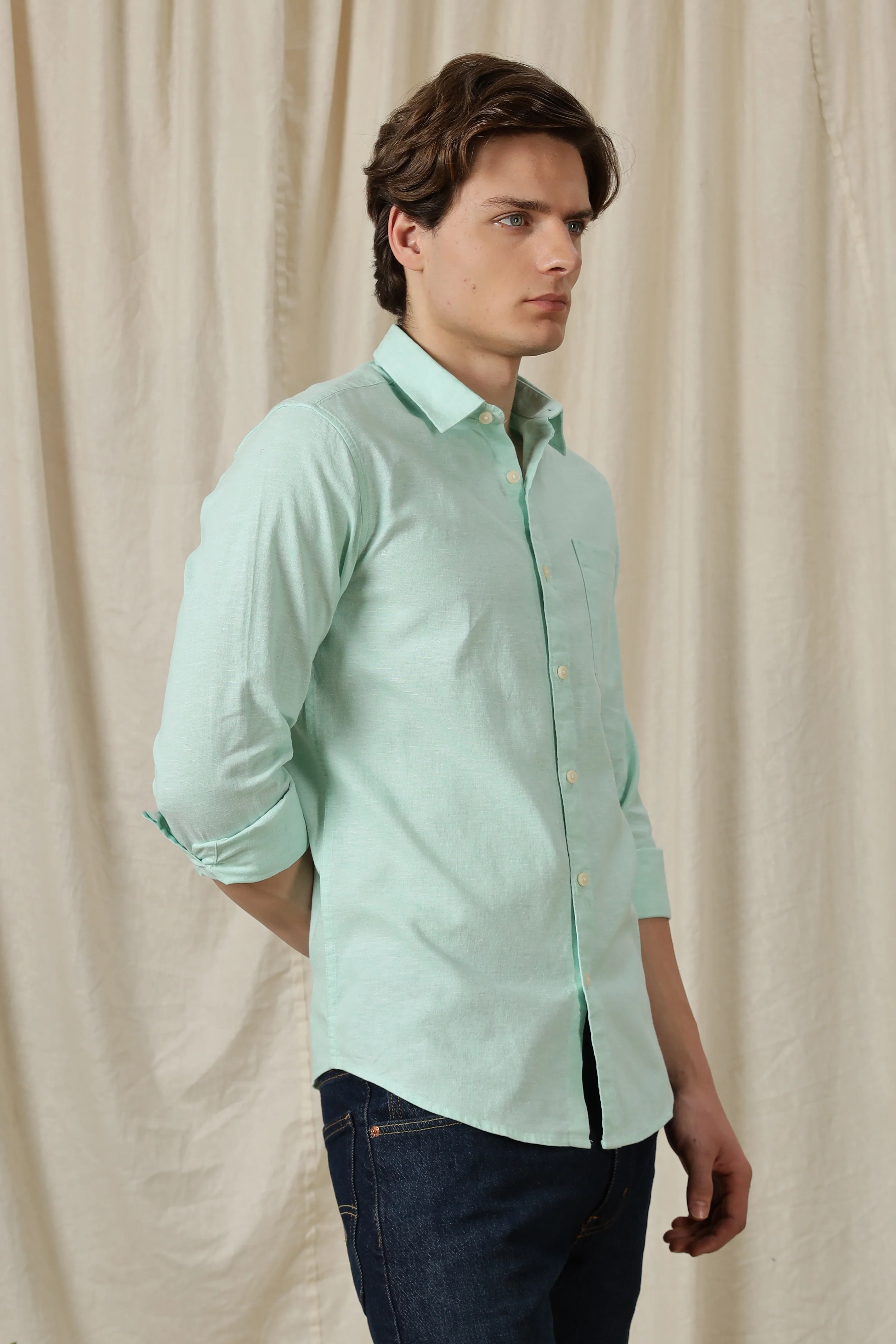 Men Linen Solid Casual Shirt - Image 6