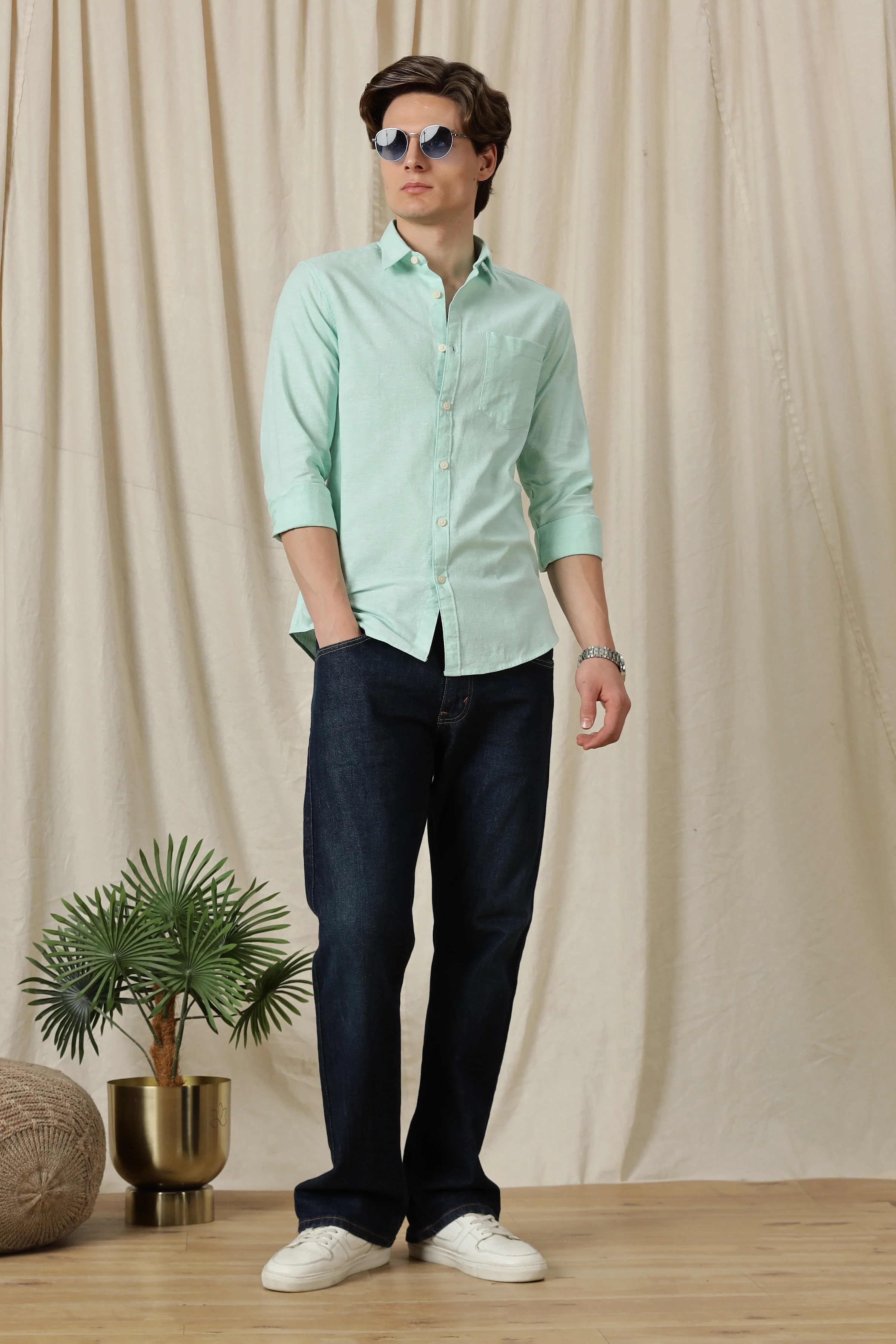 Men Linen Solid Casual Shirt - Image 7
