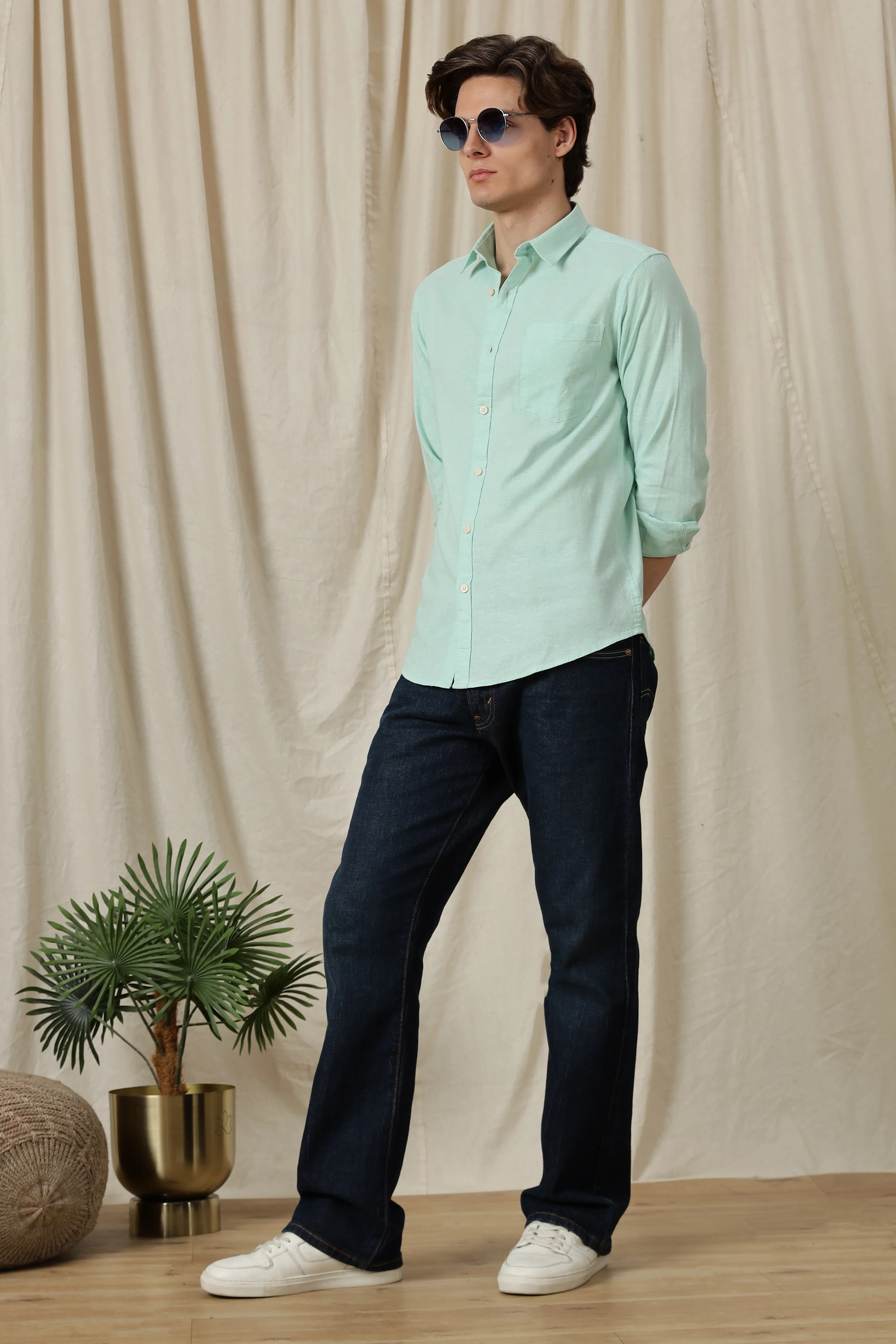 Men Linen Solid Casual Shirt - Image 8