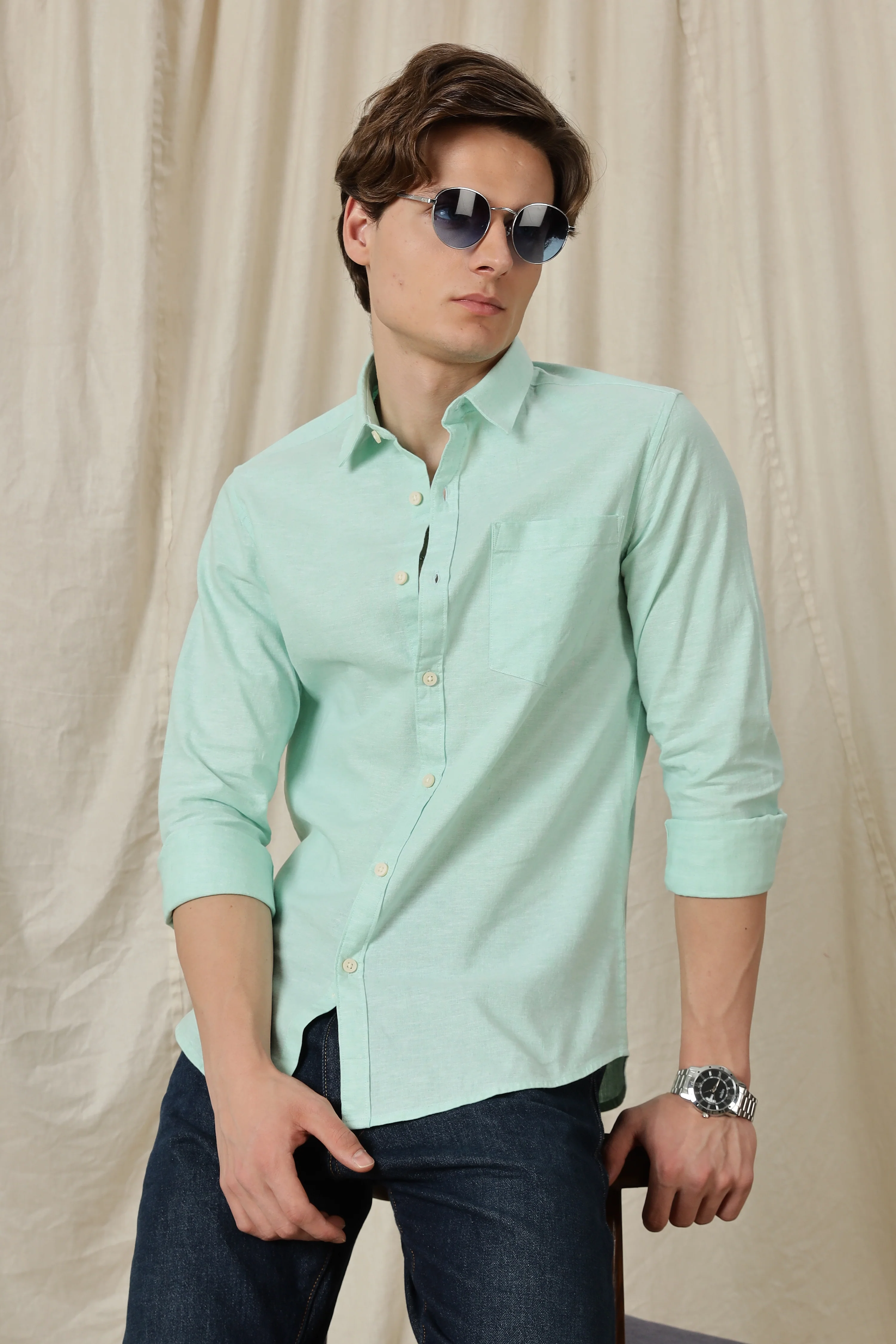 Men Linen Solid Casual Shirt - Image 9