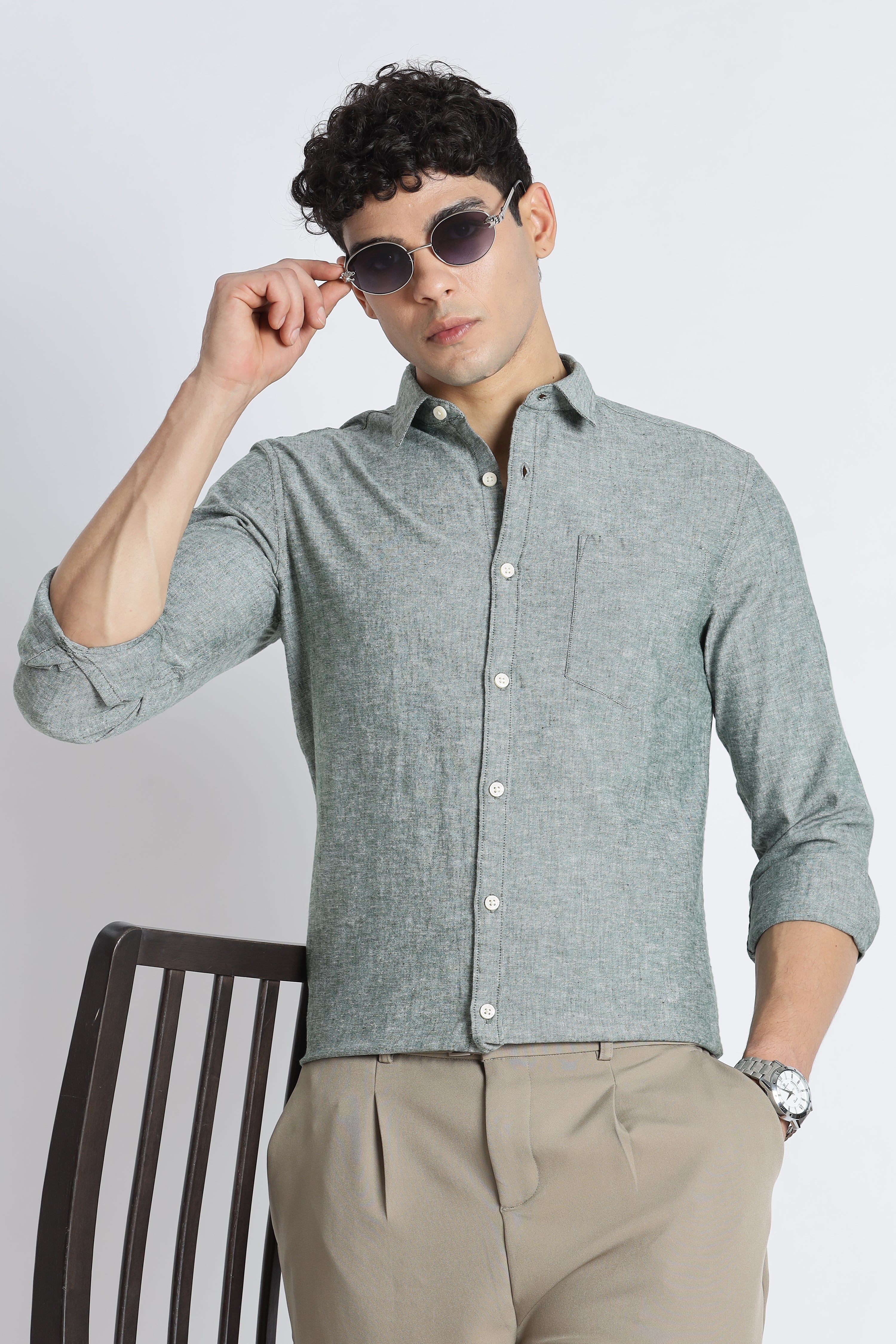 Men Linen Solid Casual Shirt