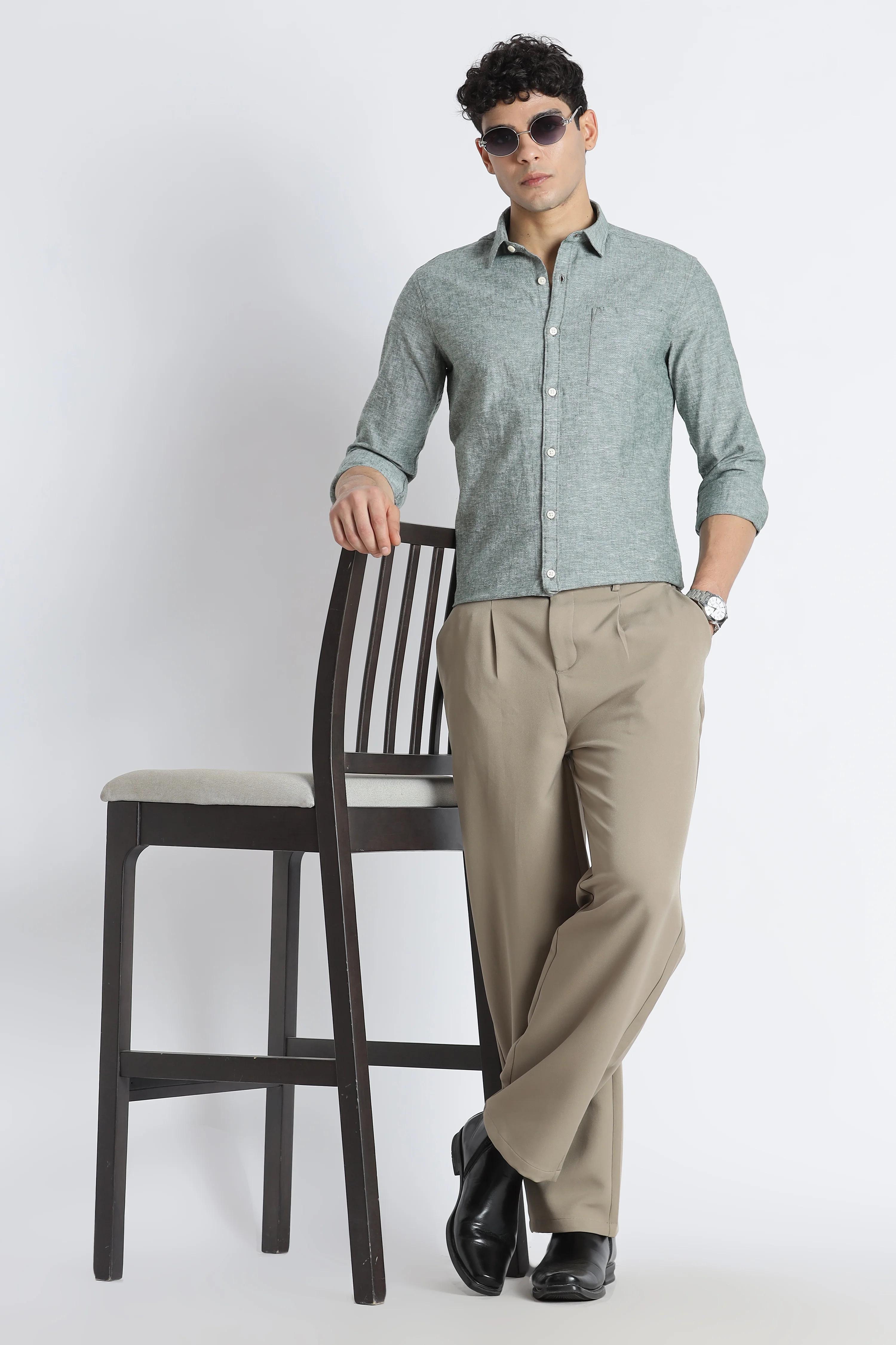 Men Linen Solid Casual Shirt - Image 2