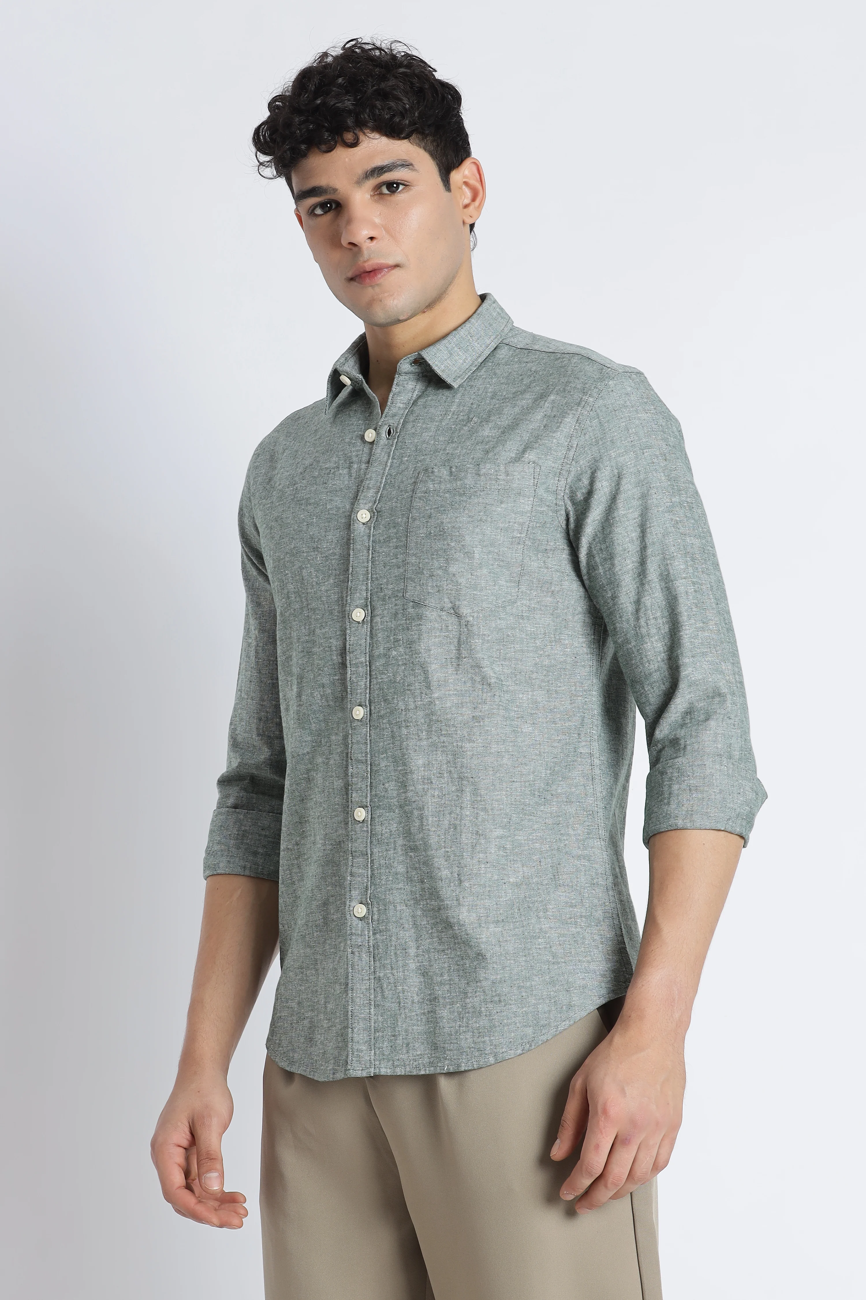 Men Linen Solid Casual Shirt - Image 5