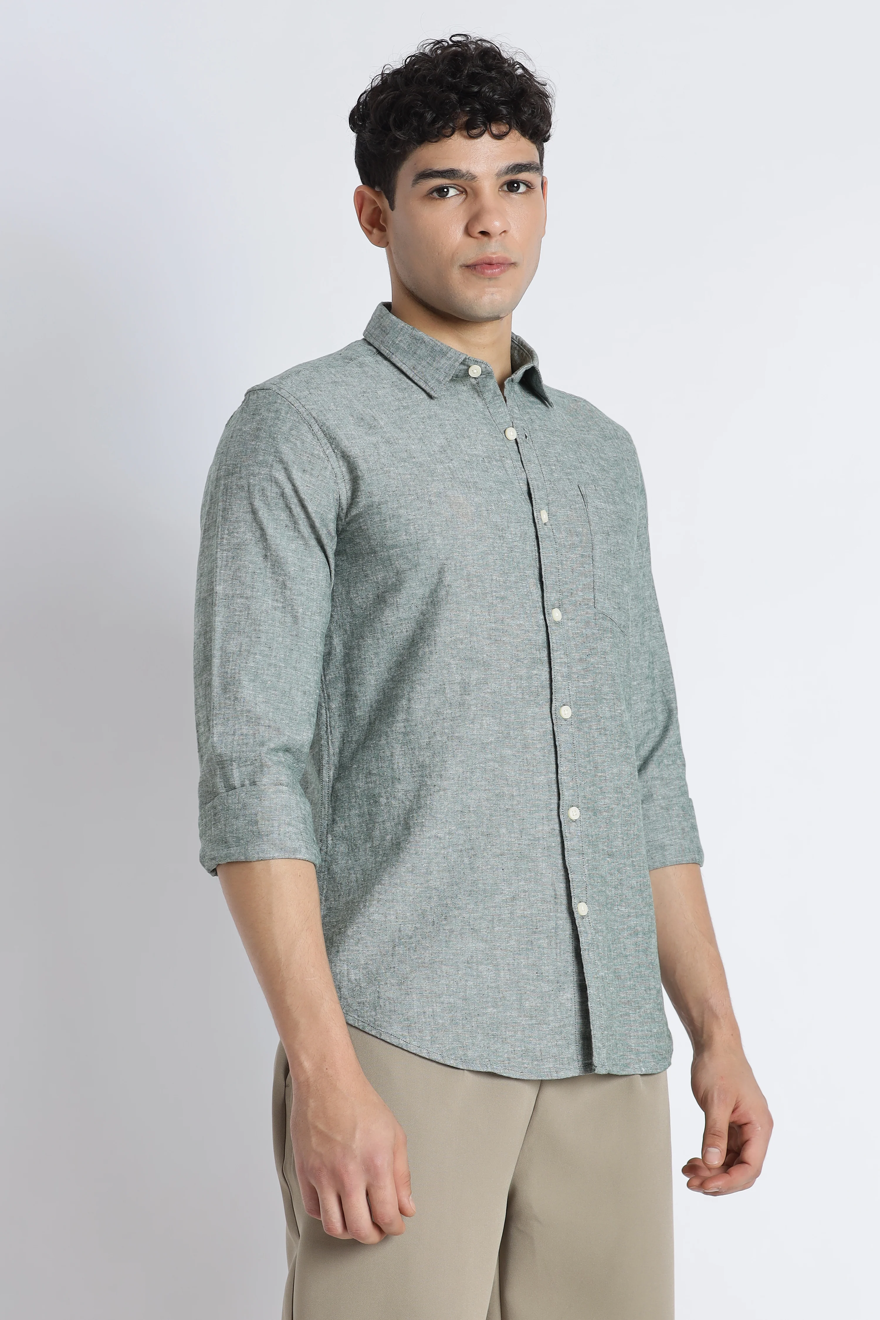 Men Linen Solid Casual Shirt - Image 9