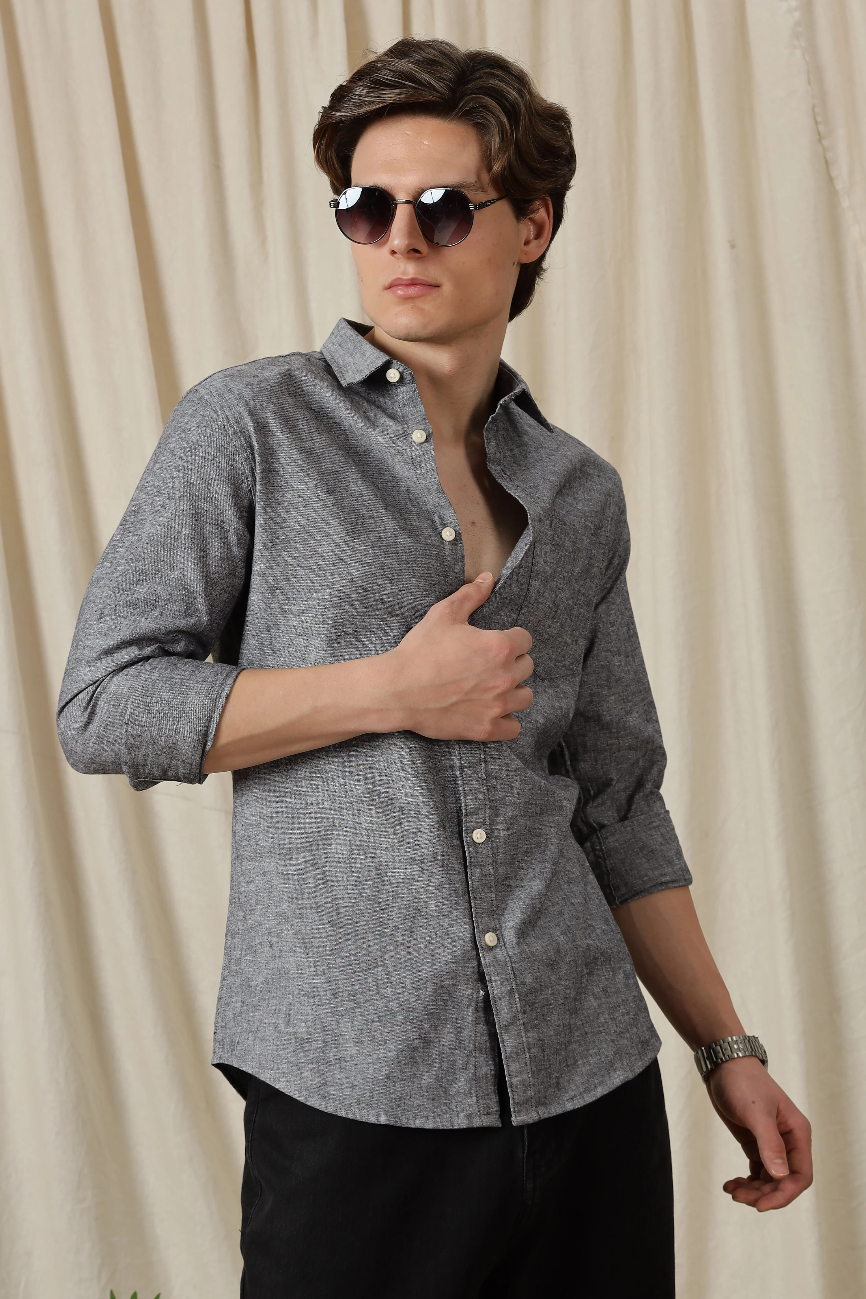 Men Linen Solid Casual Shirt - Image 10
