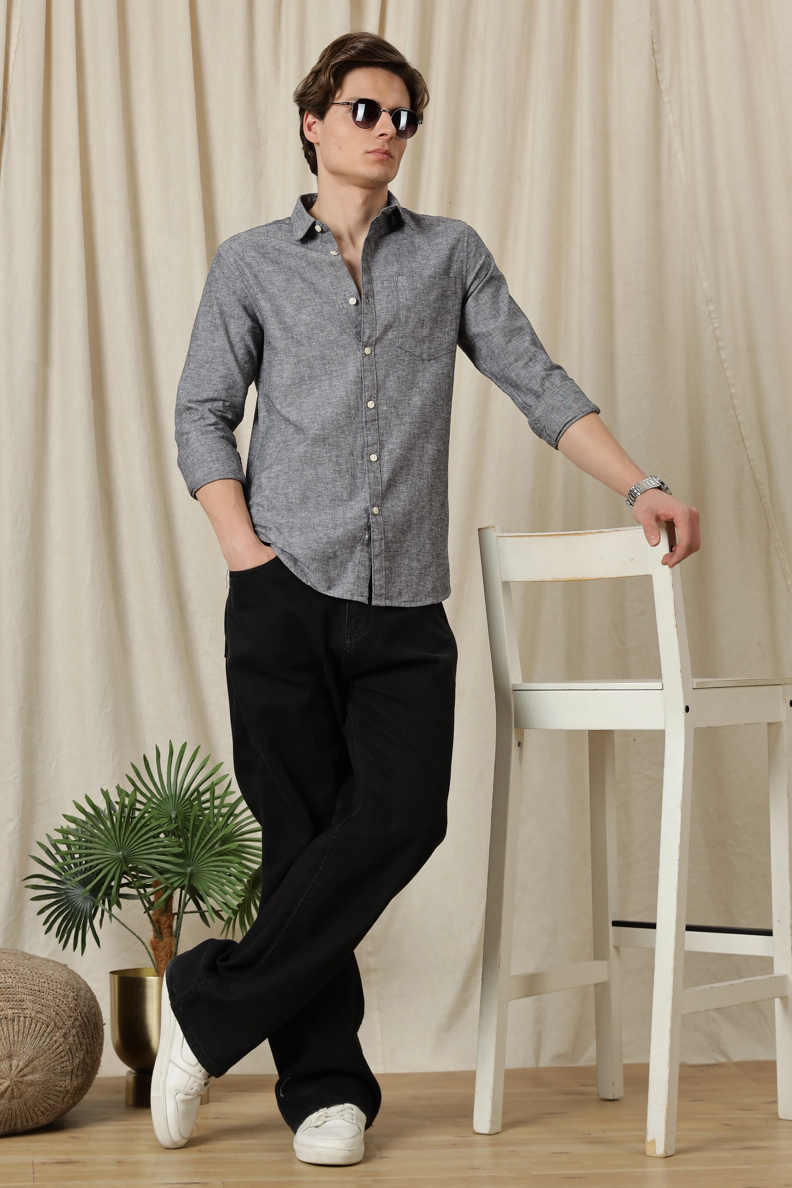 Men Linen Solid Casual Shirt - Image 11