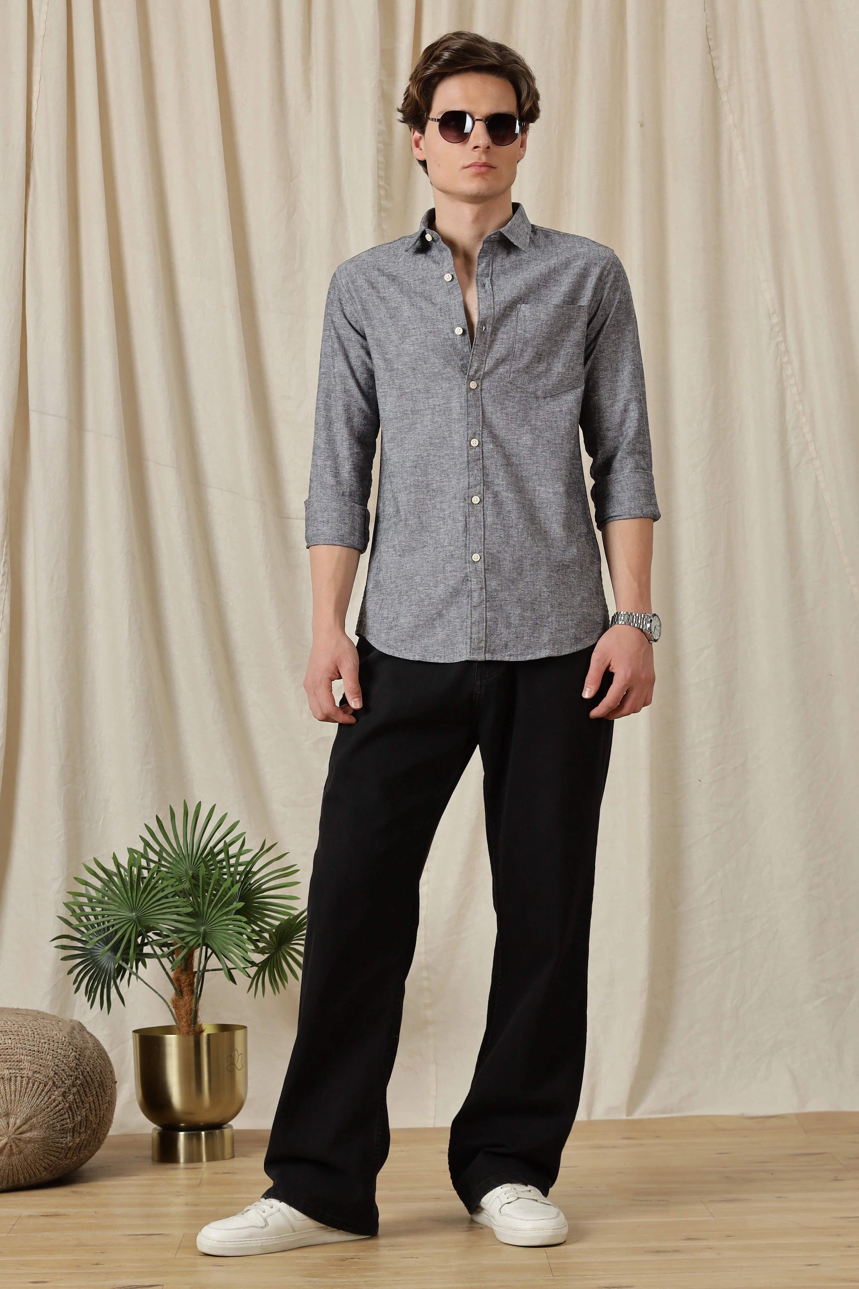 Men Linen Solid Casual Shirt - Image 8