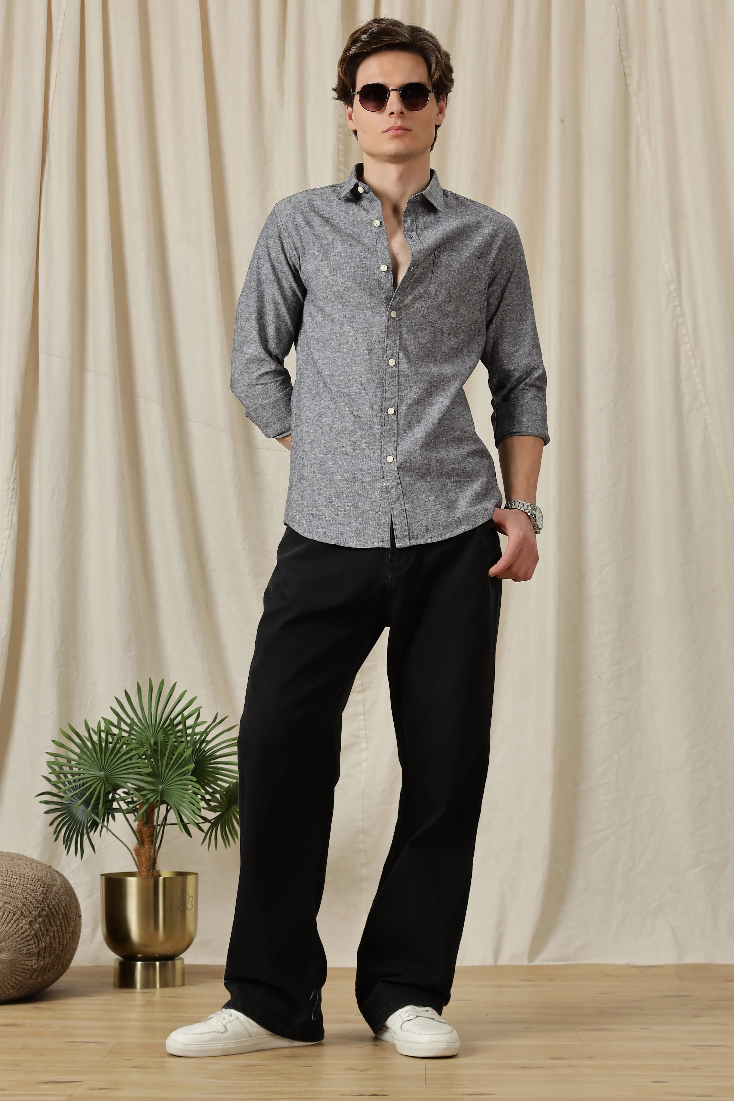 Men Linen Solid Casual Shirt - Image 9